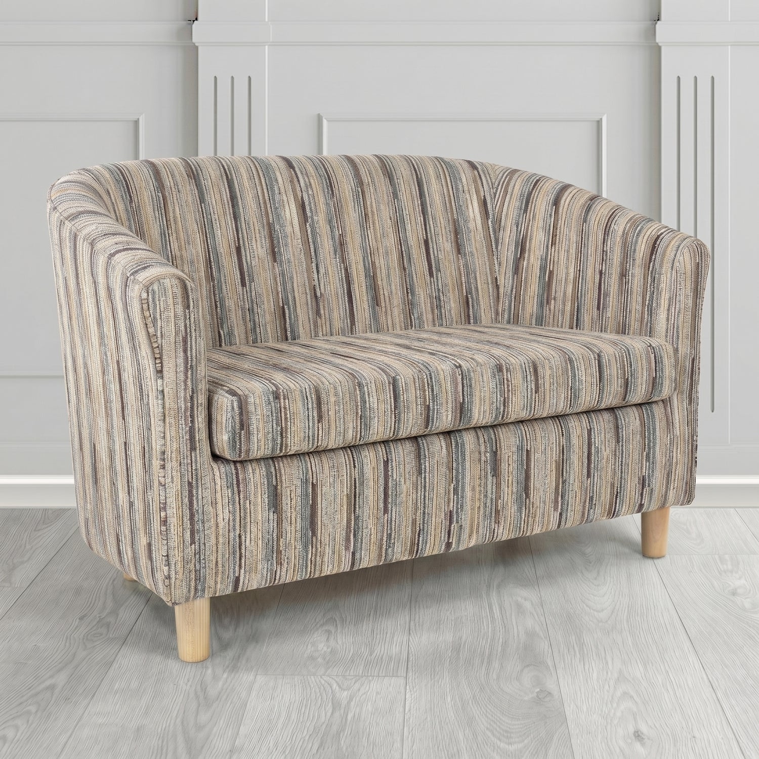 Tuscany 2 Seater Tub Sofa in Cristina Marrone Extravaganza Stripe Fabric
