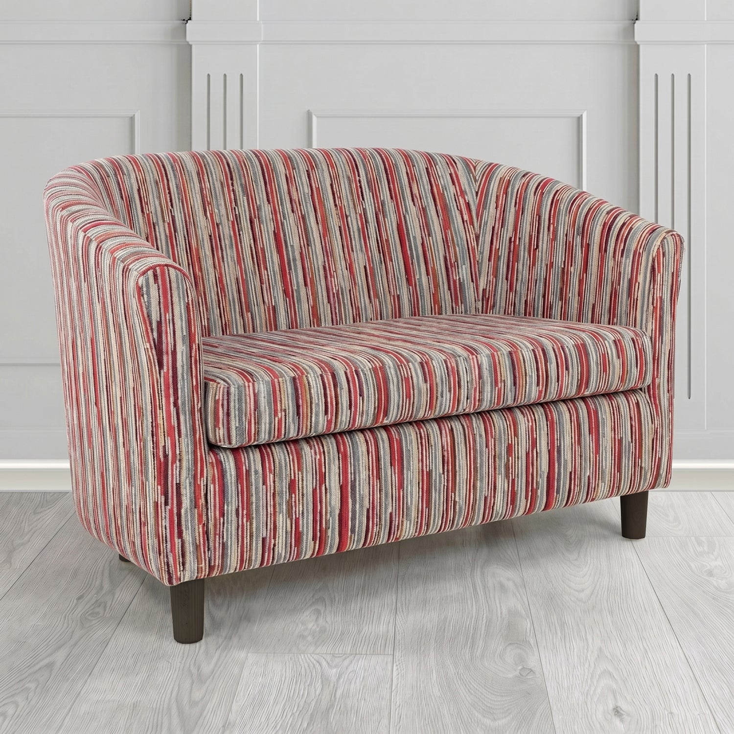 Tuscany 2 Seater Tub Sofa in Cristina Marrone Extravaganza Stripe Fabric