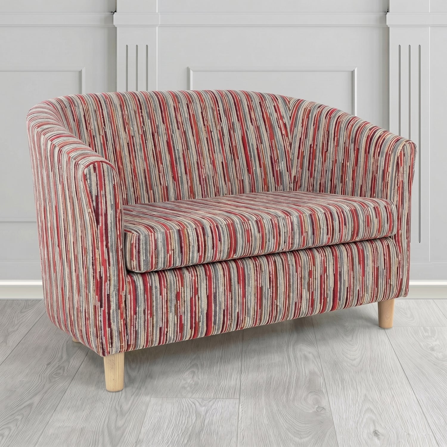 Tuscany 2 Seater Tub Sofa in Cristina Marrone Extravaganza Stripe Fabric