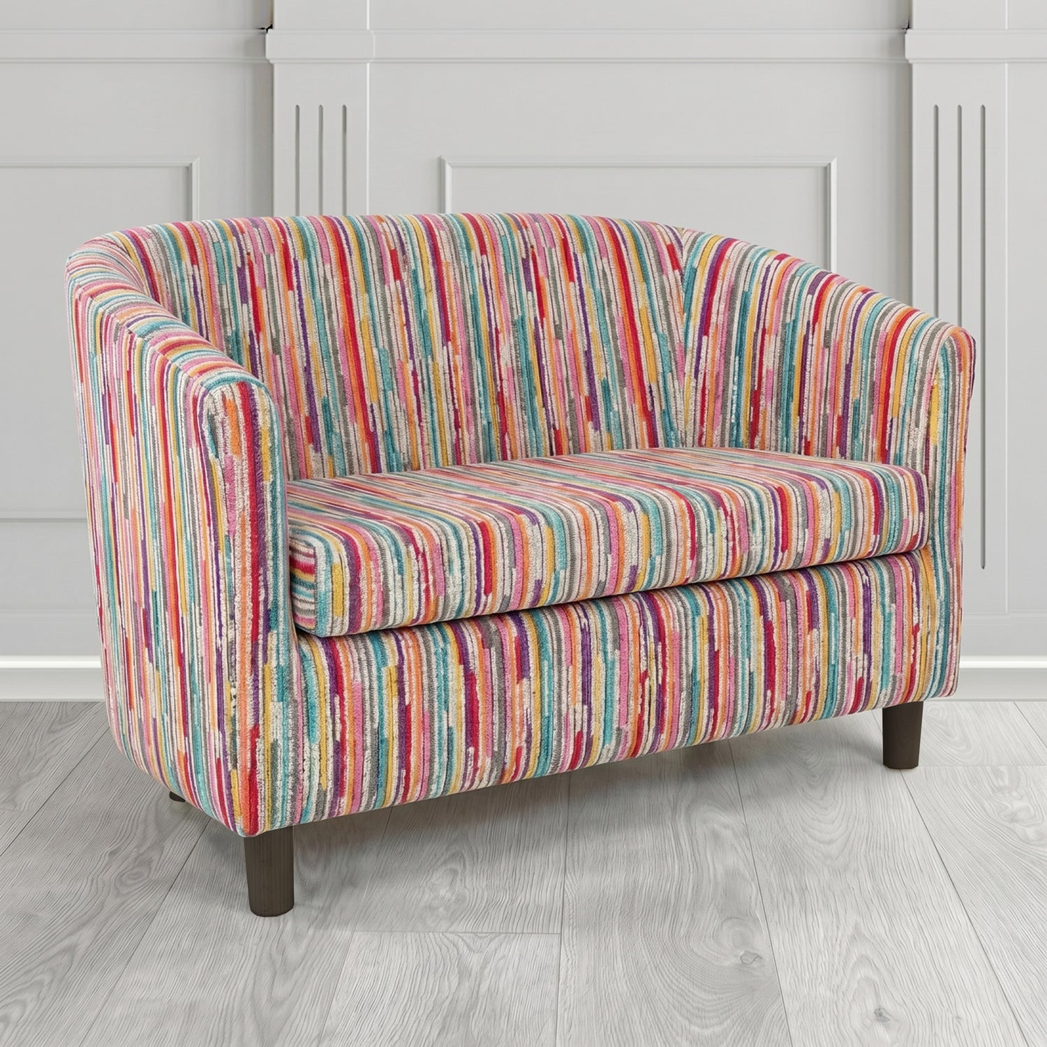 Tuscany 2 Seater Tub Sofa in Cristina Marrone Extravaganza Stripe Fabric