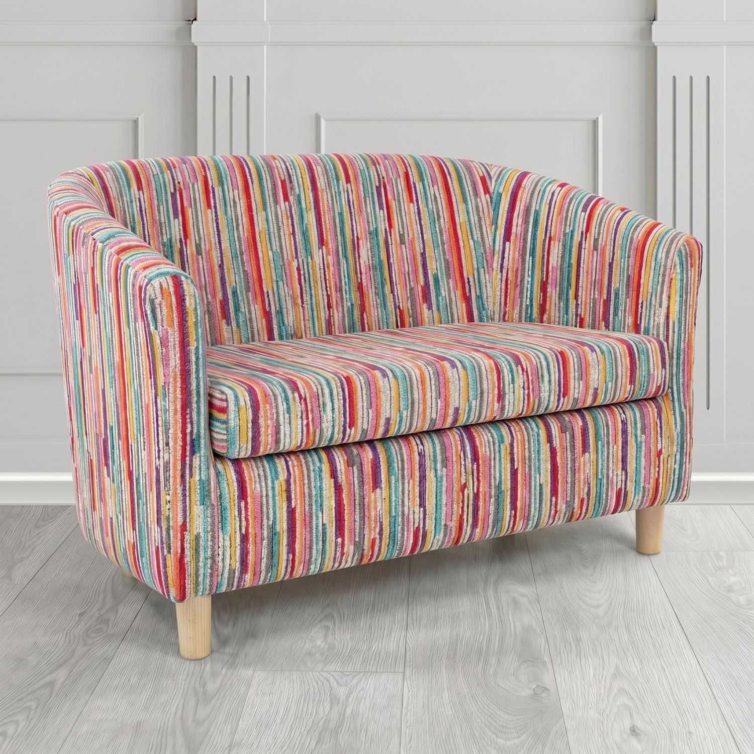 Tuscany 2 Seater Tub Sofa in Cristina Marrone Extravaganza Stripe Fabric