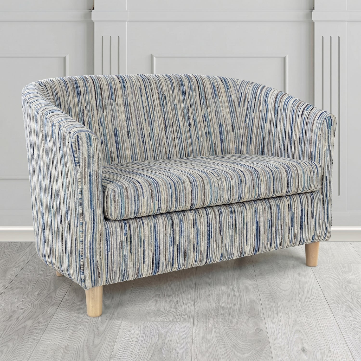 Tuscany 2 Seater Tub Sofa in Cristina Marrone Extravaganza Stripe Fabric