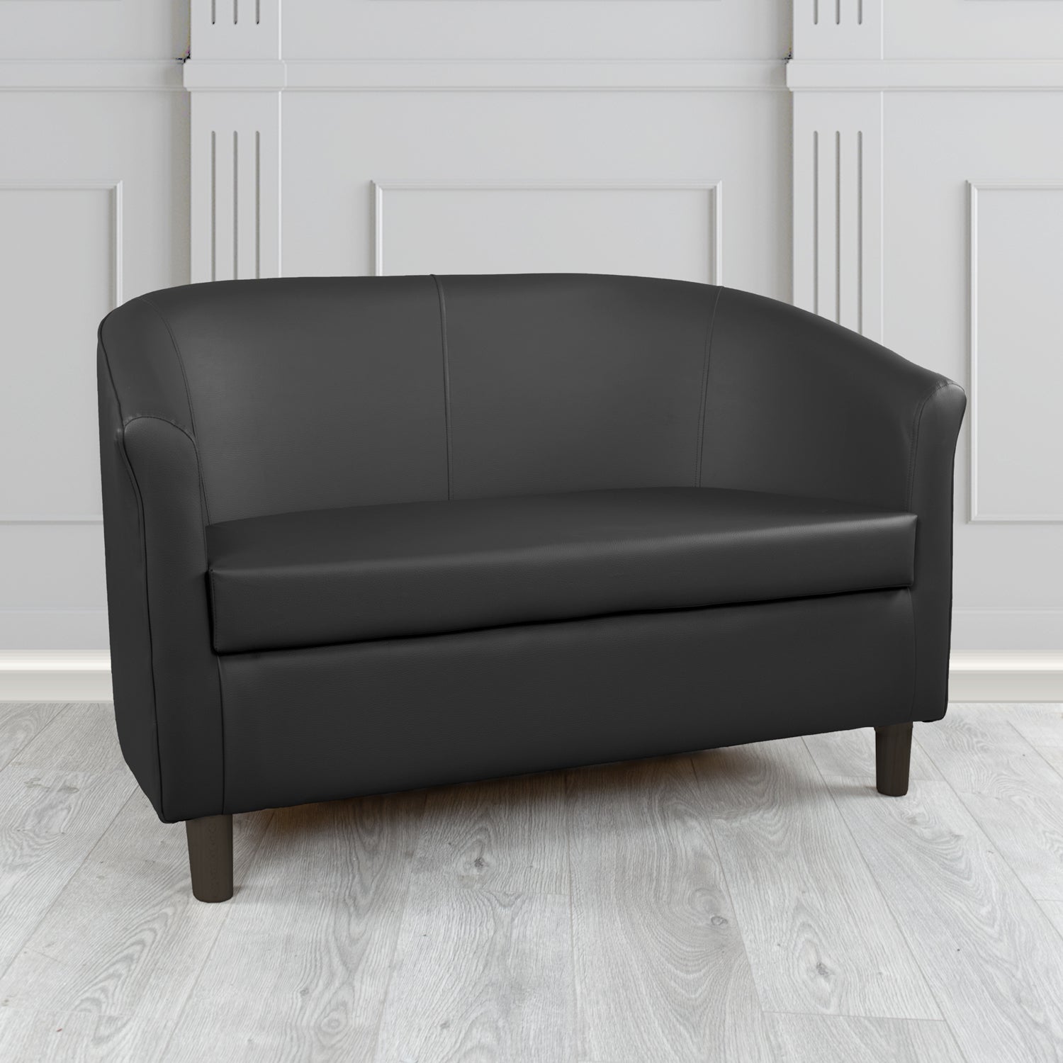 Tuscany 2 Seater Tub Sofa in Madrid Black Faux Leather - The Tub Chair Shop