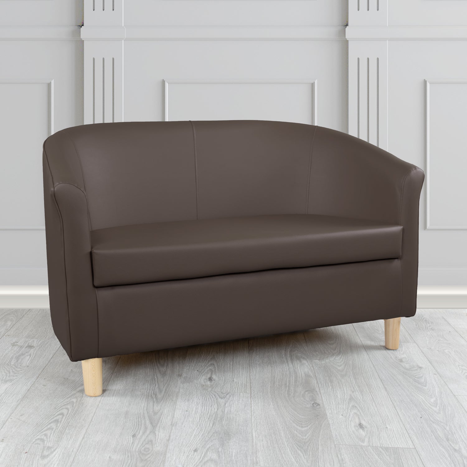 Tuscany 2 Seater Tub Sofa in Madrid Chocolate Faux Leather - The Tub Chair Shop
