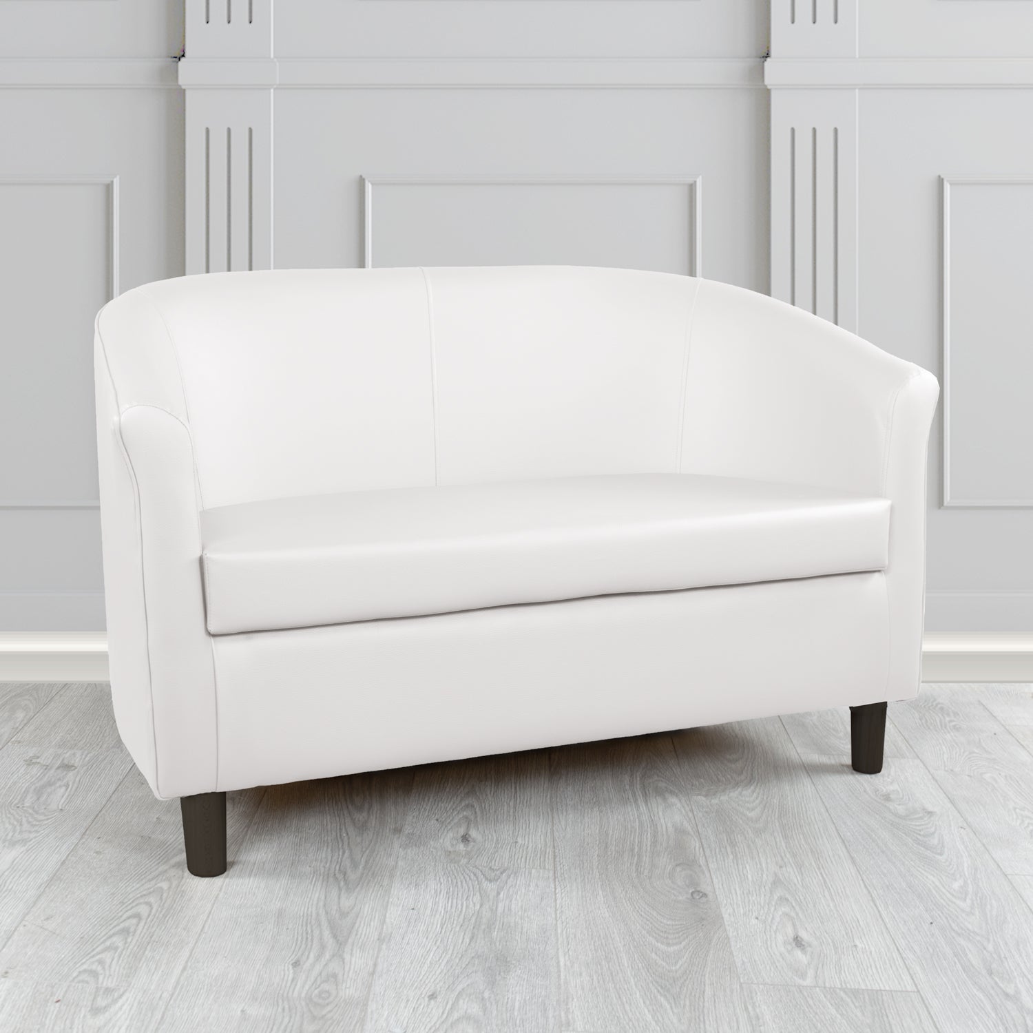 Tuscany 2 Seater Tub Sofa in Madrid White Faux Leather - The Tub Chair Shop