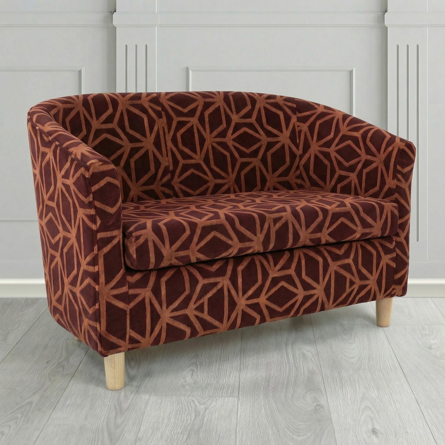 Tuscany 2 Seater Tub Sofa in Panaz Fabrics Lexington Corinthia Geometric Crib 5 Velvet Fabric