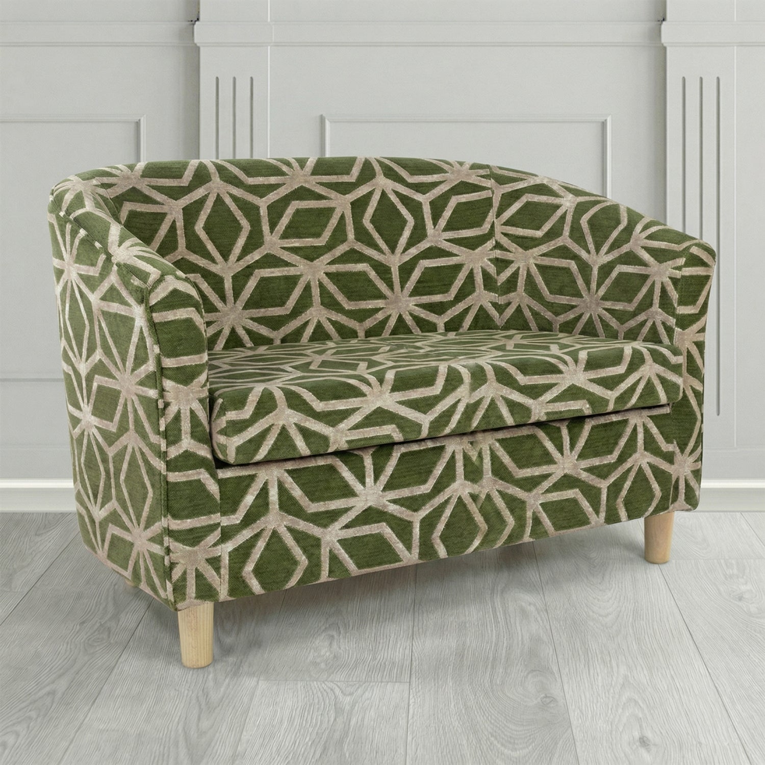 Tuscany 2 Seater Tub Sofa in Panaz Fabrics Lexington Corinthia Geometric Crib 5 Velvet Fabric