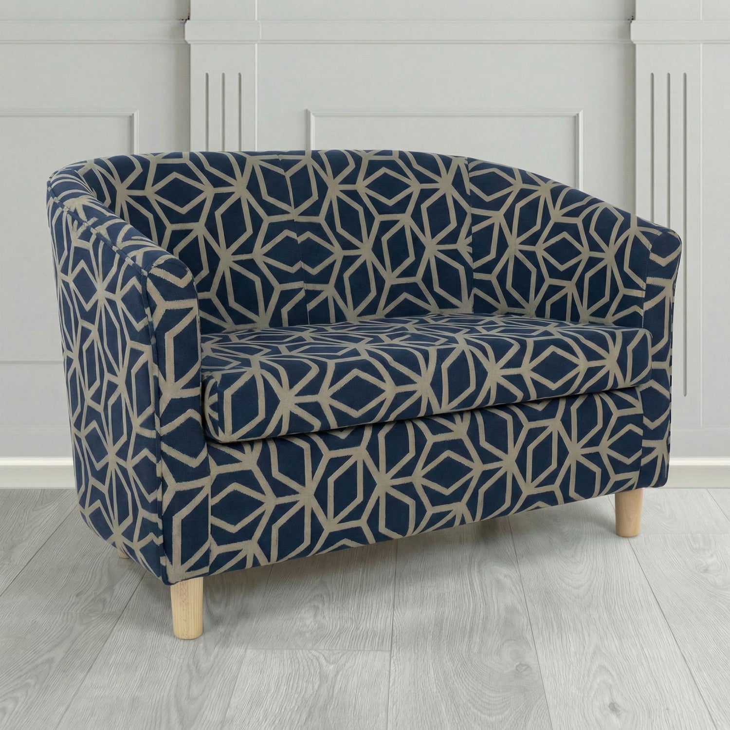 Tuscany 2 Seater Tub Sofa in Panaz Fabrics Lexington Corinthia Geometric Crib 5 Velvet Fabric