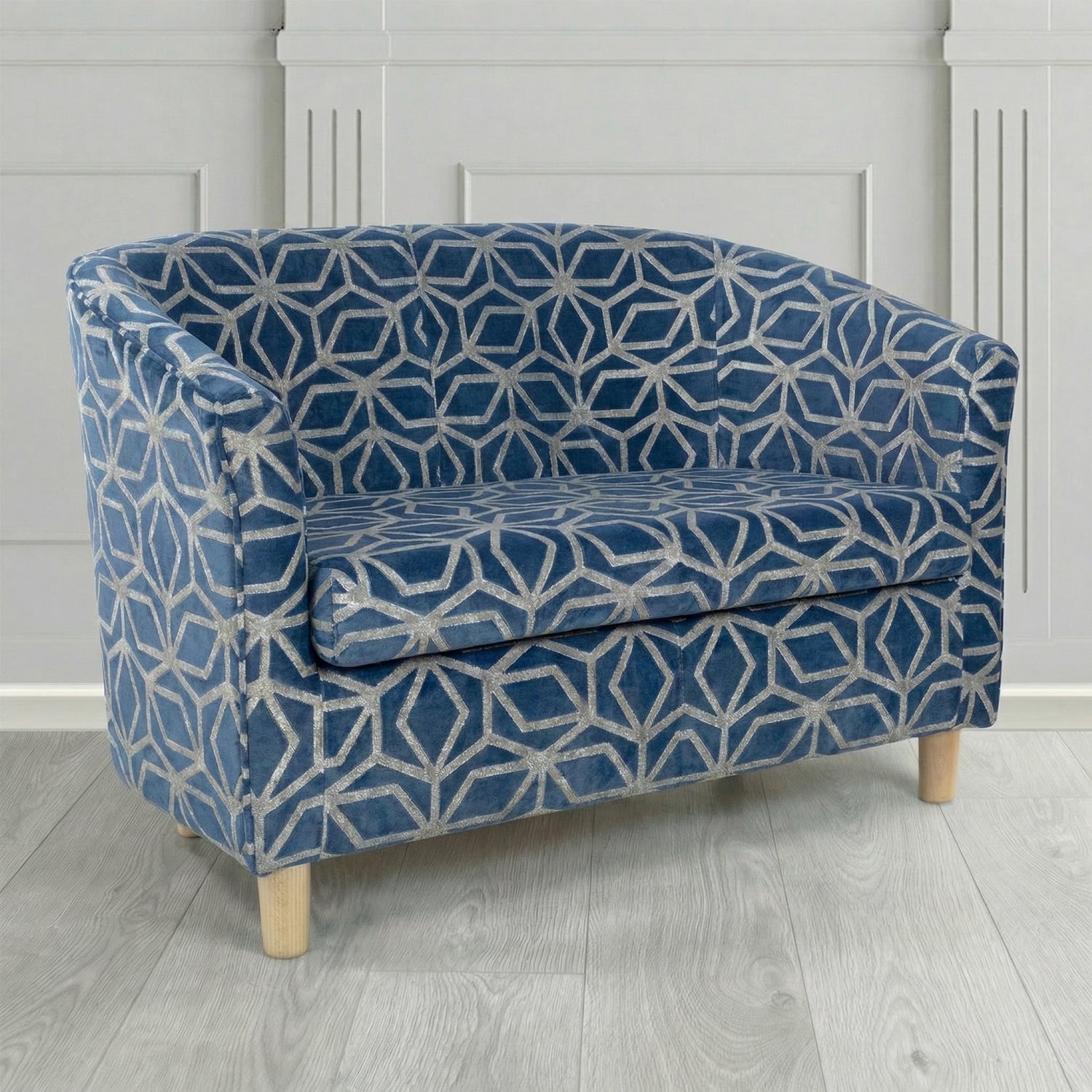 Tuscany 2 Seater Tub Sofa in Panaz Fabrics Lexington Corinthia Geometric Crib 5 Velvet Fabric