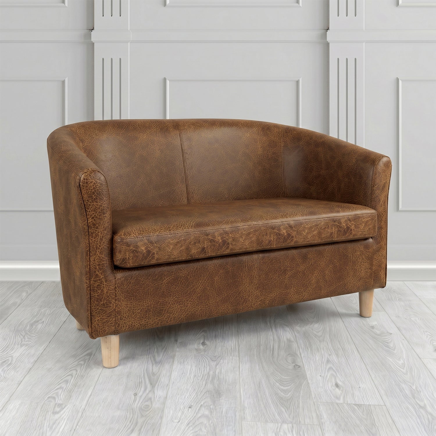 Tuscany 2 Seater Tub Sofa in Crest Leather Saloon Semi-Aniline Crib 5 Genuine Leather