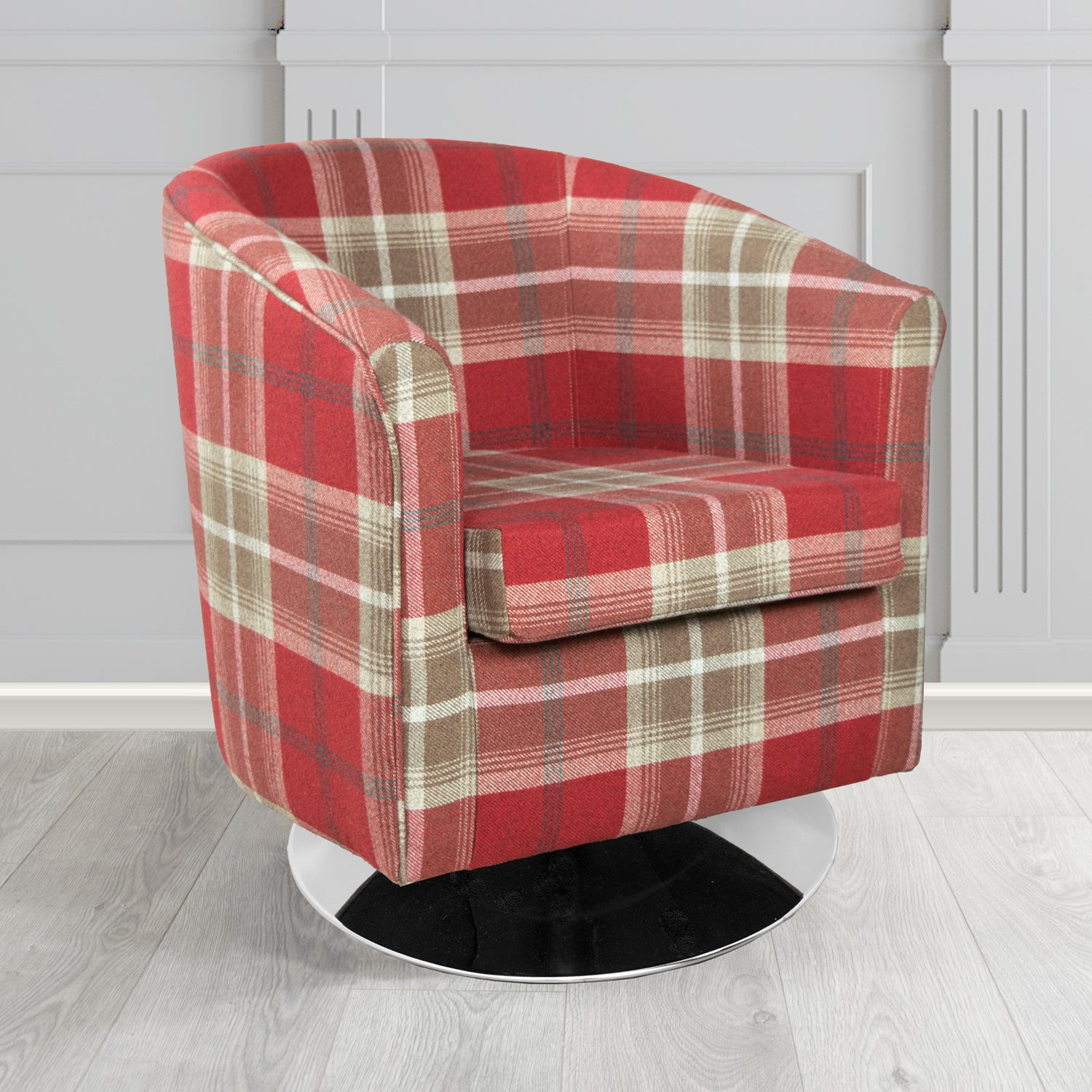 Tuscany Balmoral Red Tartan Crib 5 Fabric Swivel Tub Chair - The Tub Chair Shop