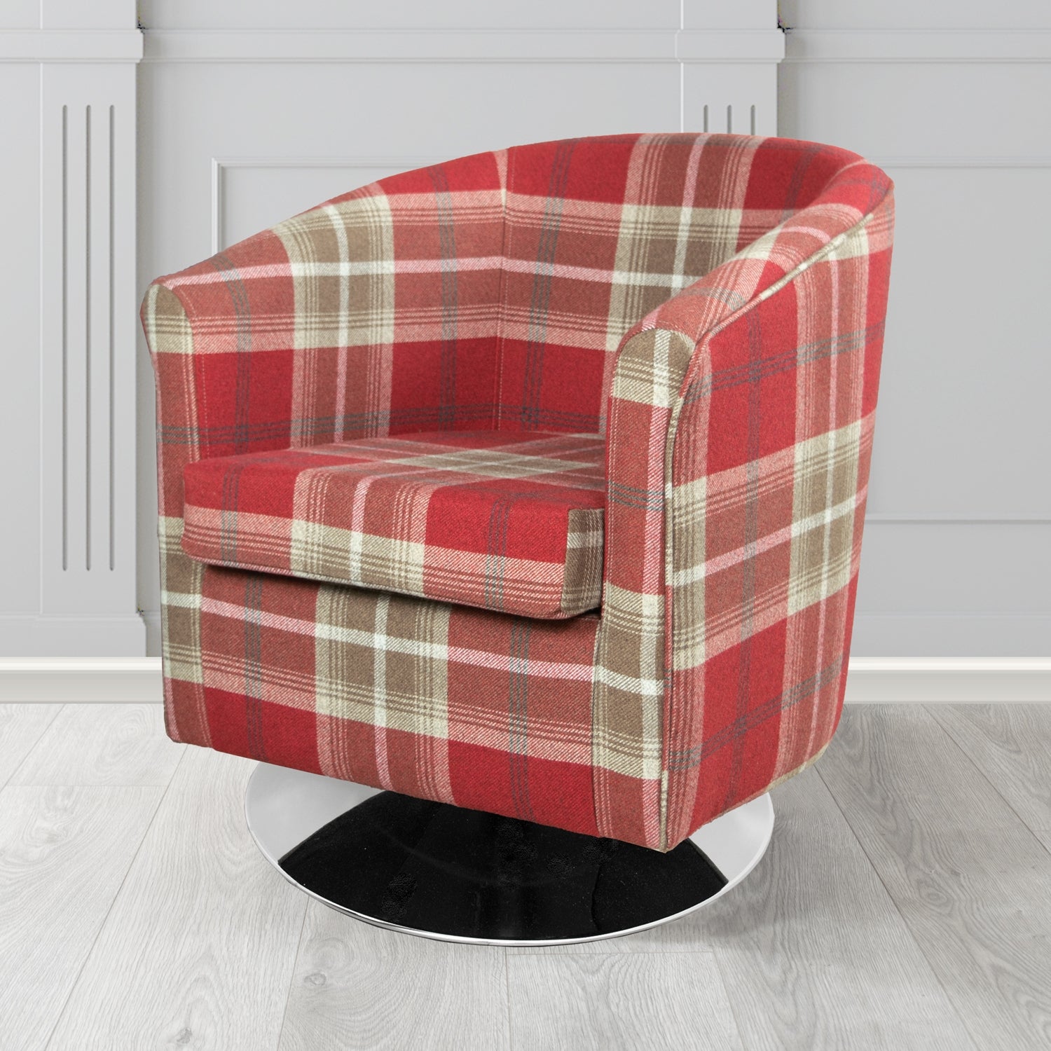 Tuscany Balmoral Red Tartan Crib 5 Fabric Swivel Tub Chair - The Tub Chair Shop