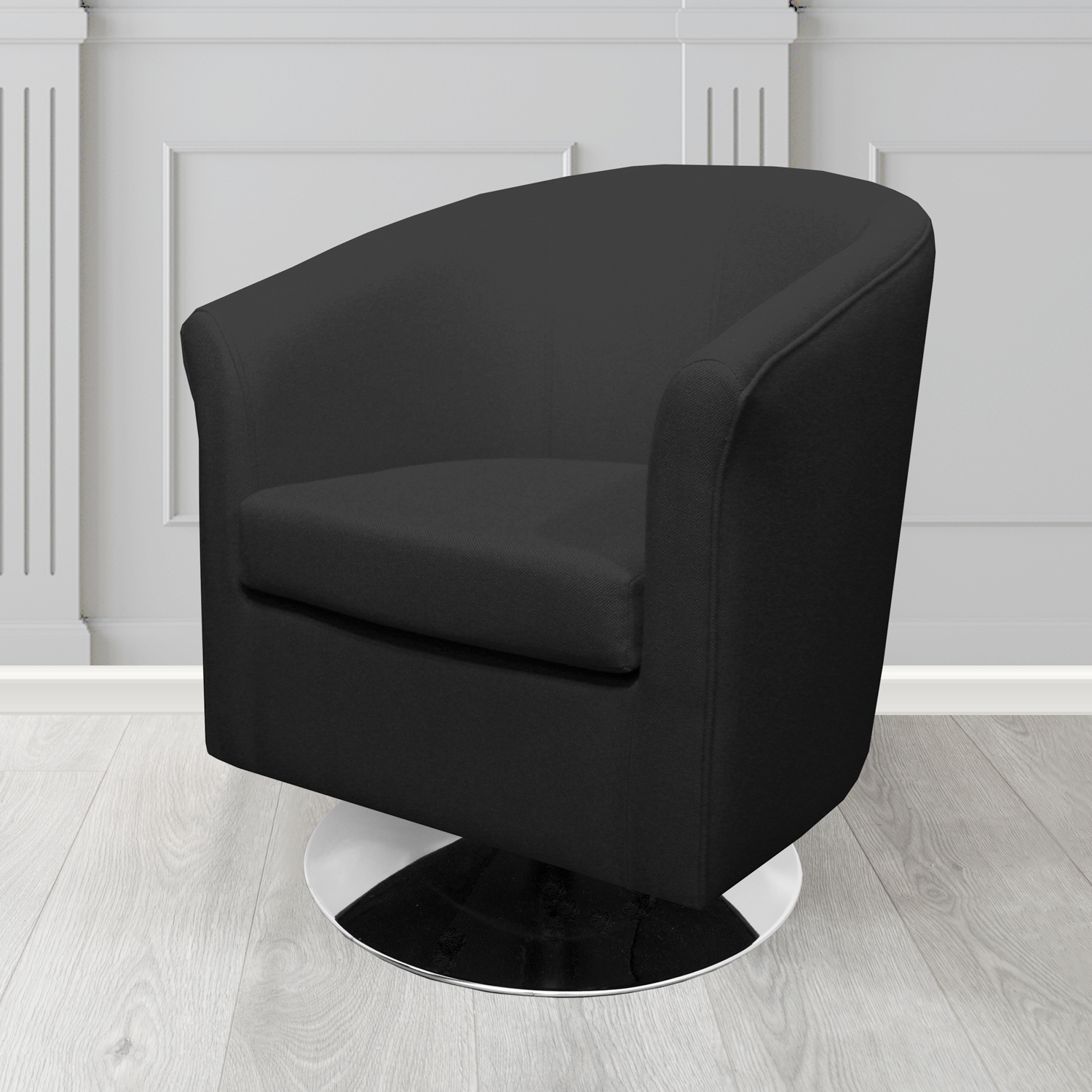 Tuscany Swivel Tub Chair in Mainline Plus Black IF059 Crib 5 Fabric - The Tub Chair Shop