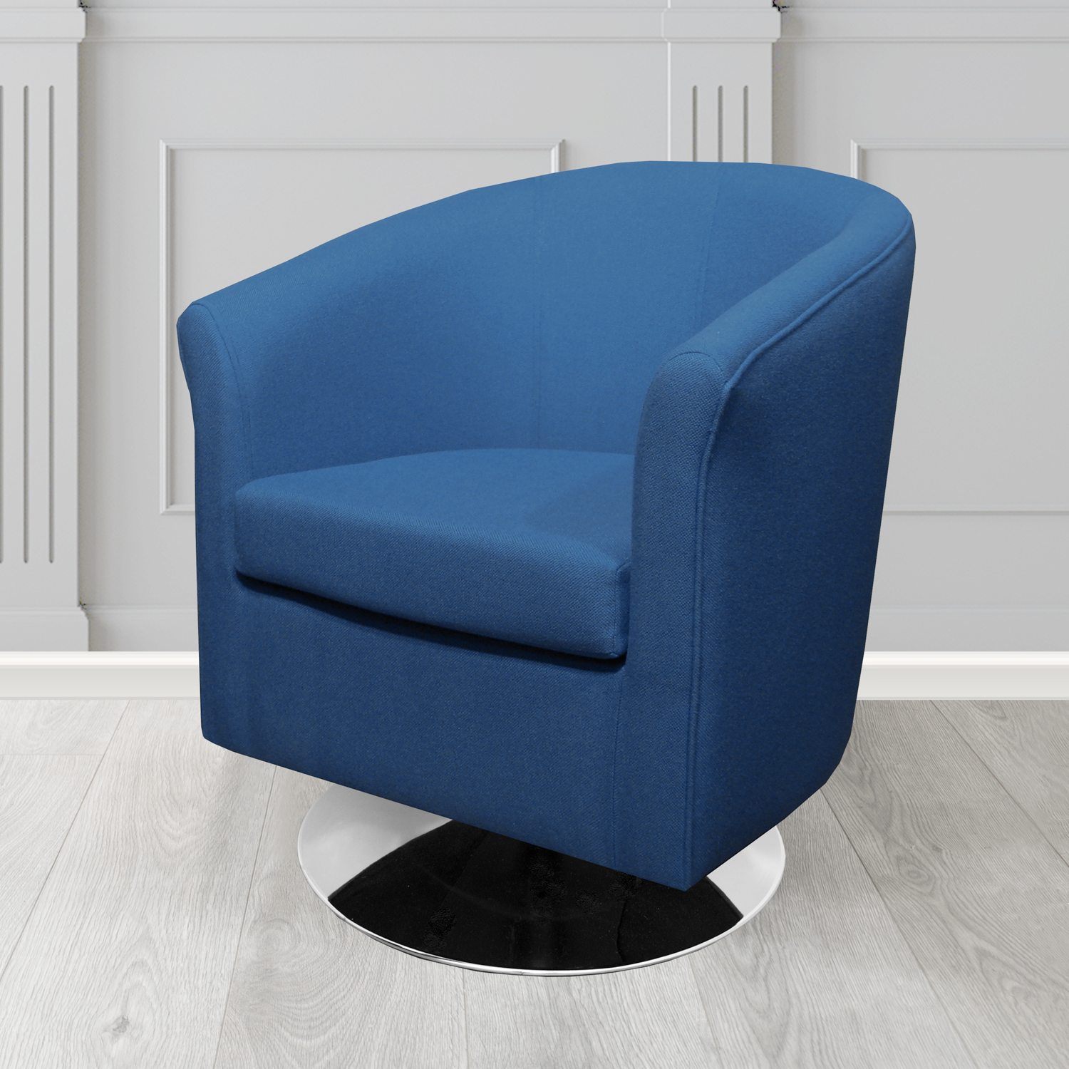 Tuscany Swivel Tub Chair in Mainline Plus Bluenote IF149 Crib 5 Fabric - The Tub Chair Shop