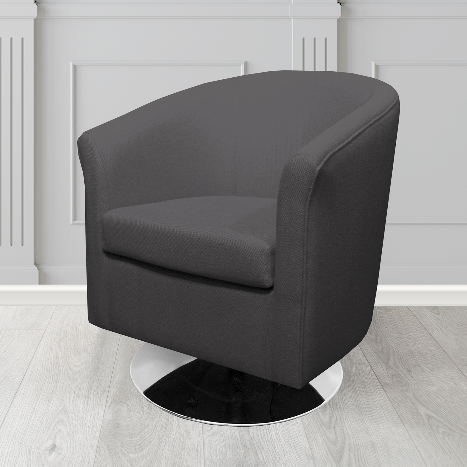 Tuscany Swivel Tub Chair in Mainline Plus Carbon IF252 Crib 5 Fabric - The Tub Chair Shop