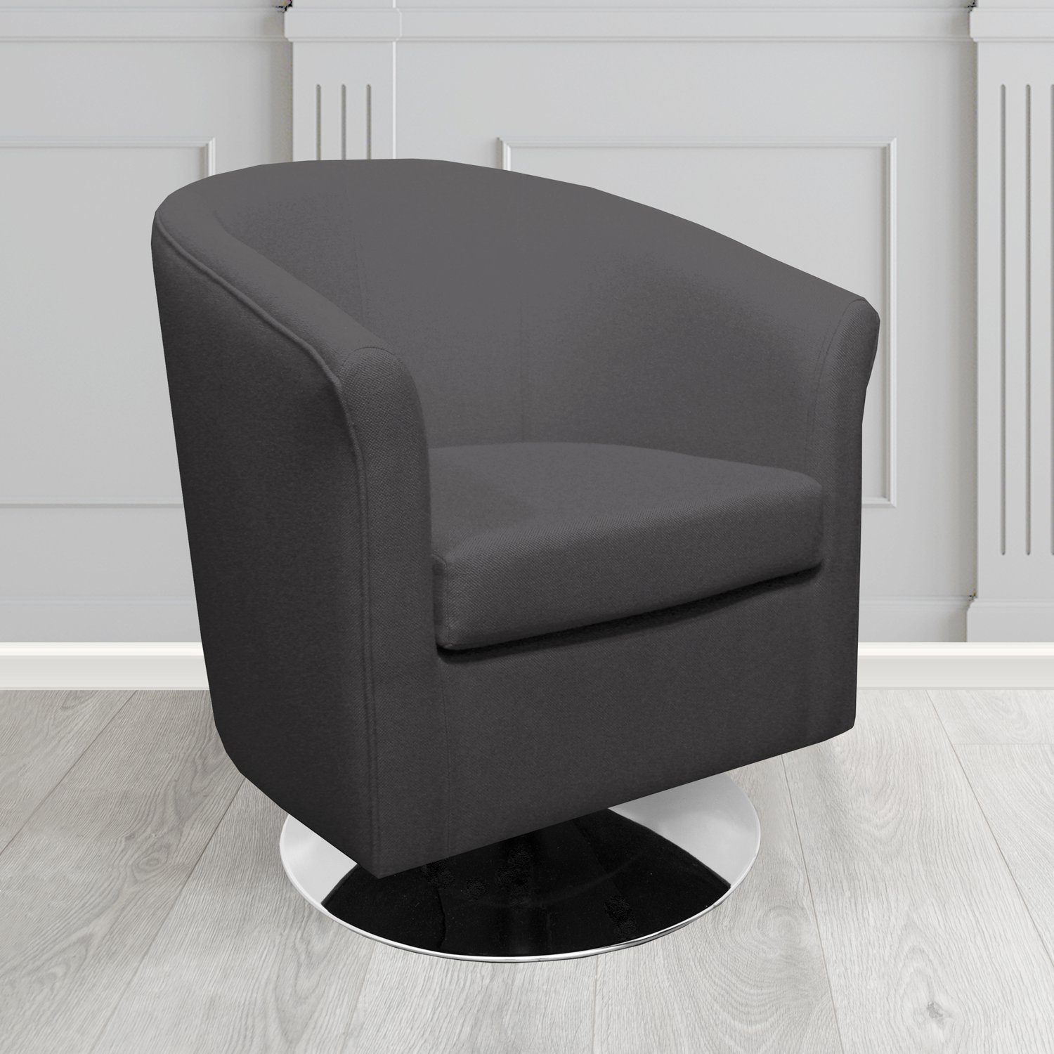 Tuscany Swivel Tub Chair in Mainline Plus Carbon IF252 Crib 5 Fabric - The Tub Chair Shop