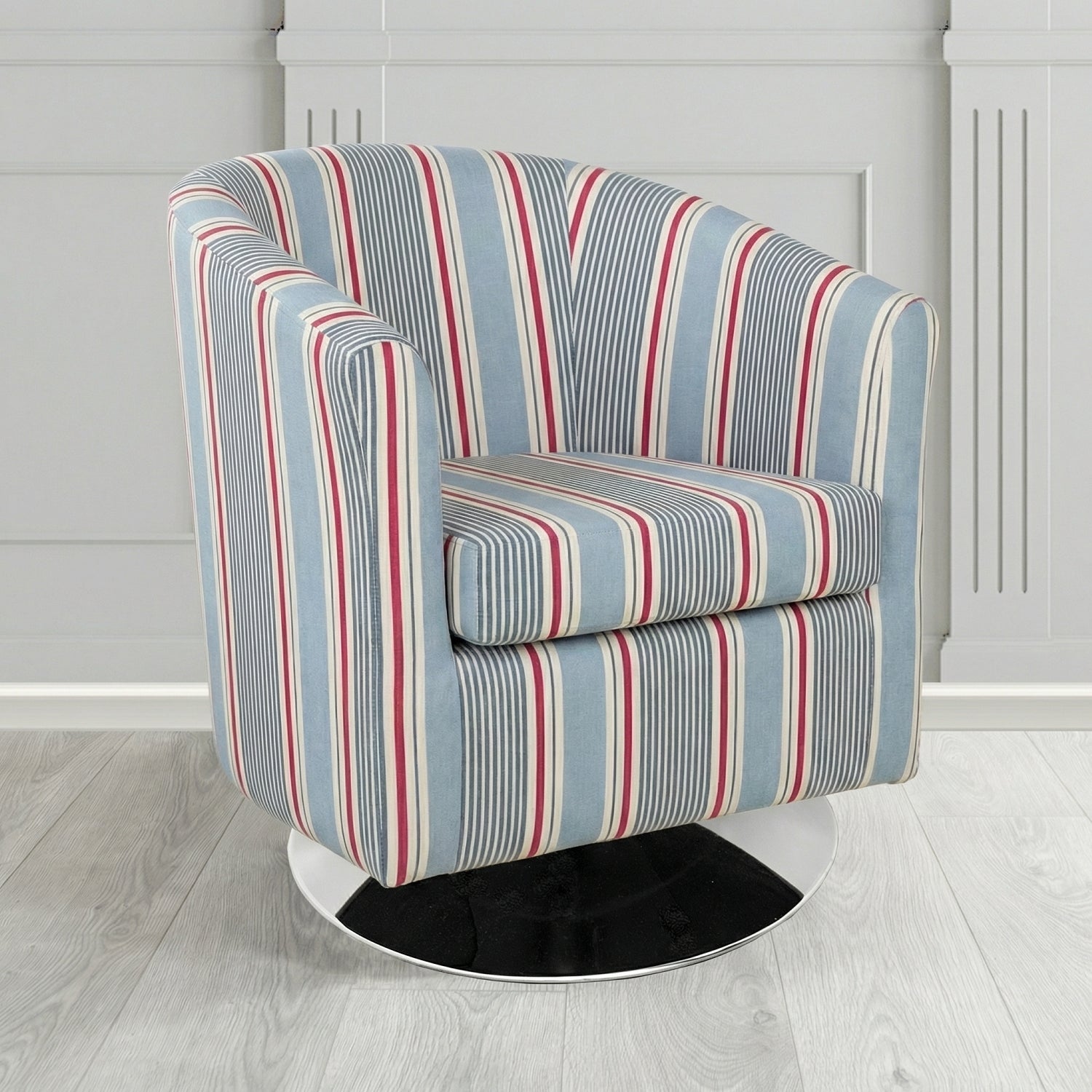 Tuscany Swivel Tub Chair in Clarke and Clarke Sail Stripe Fabric