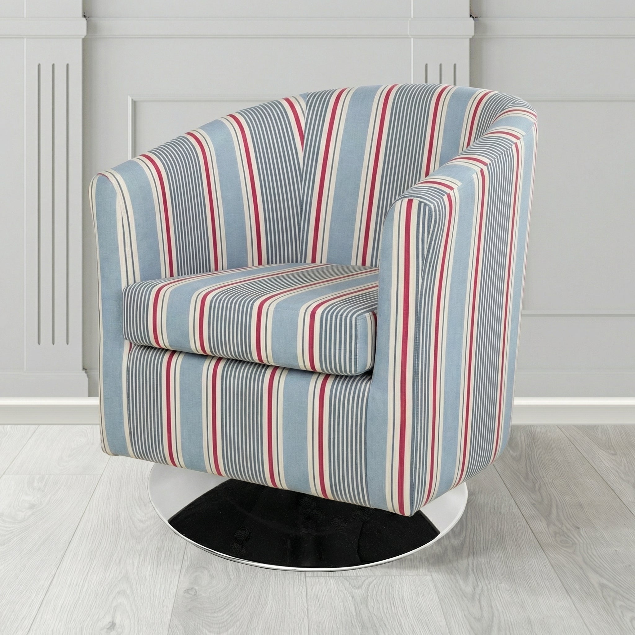 Tuscany Swivel Tub Chair in Clarke and Clarke Sail Stripe Fabric