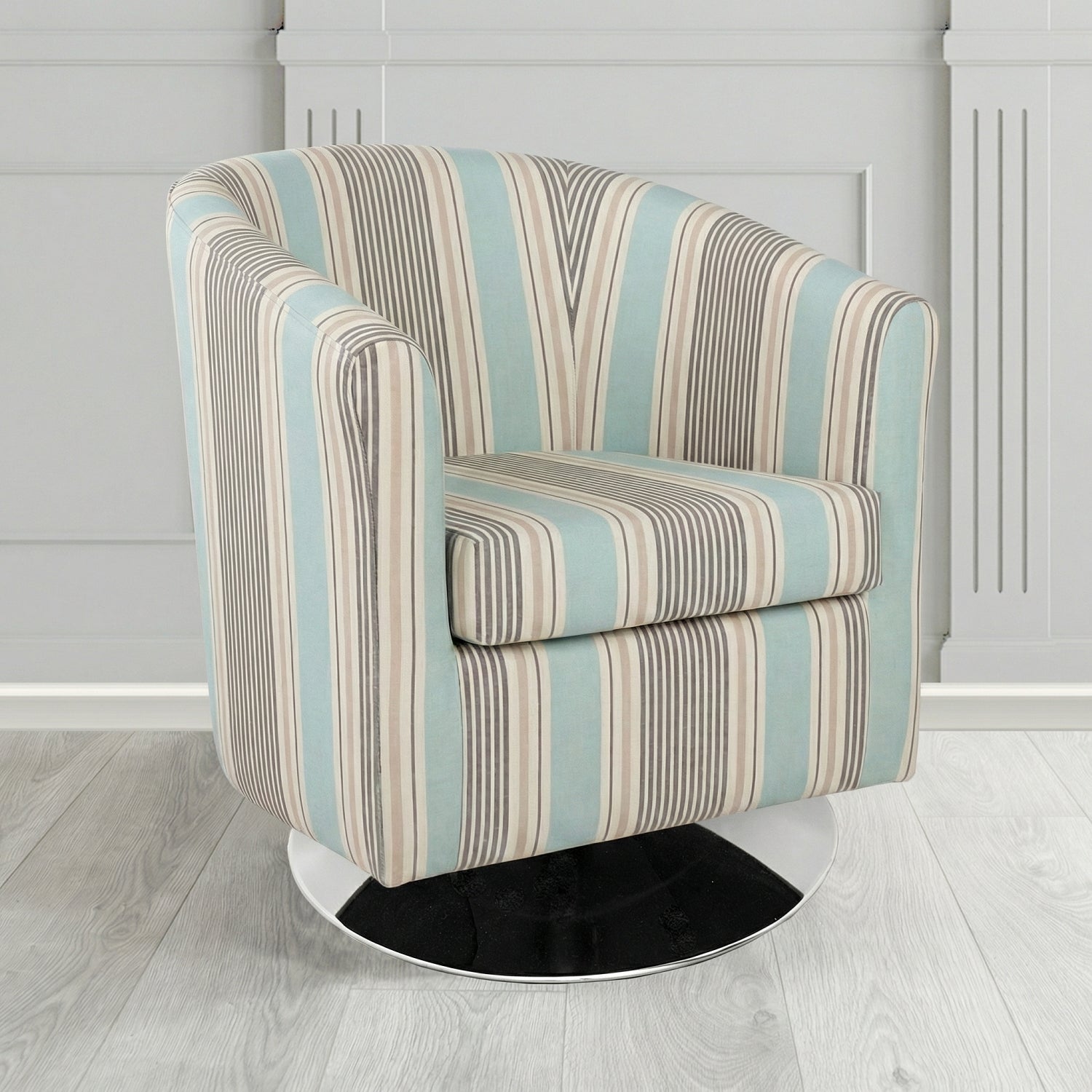 Tuscany Swivel Tub Chair in Clarke and Clarke Sail Stripe Fabric