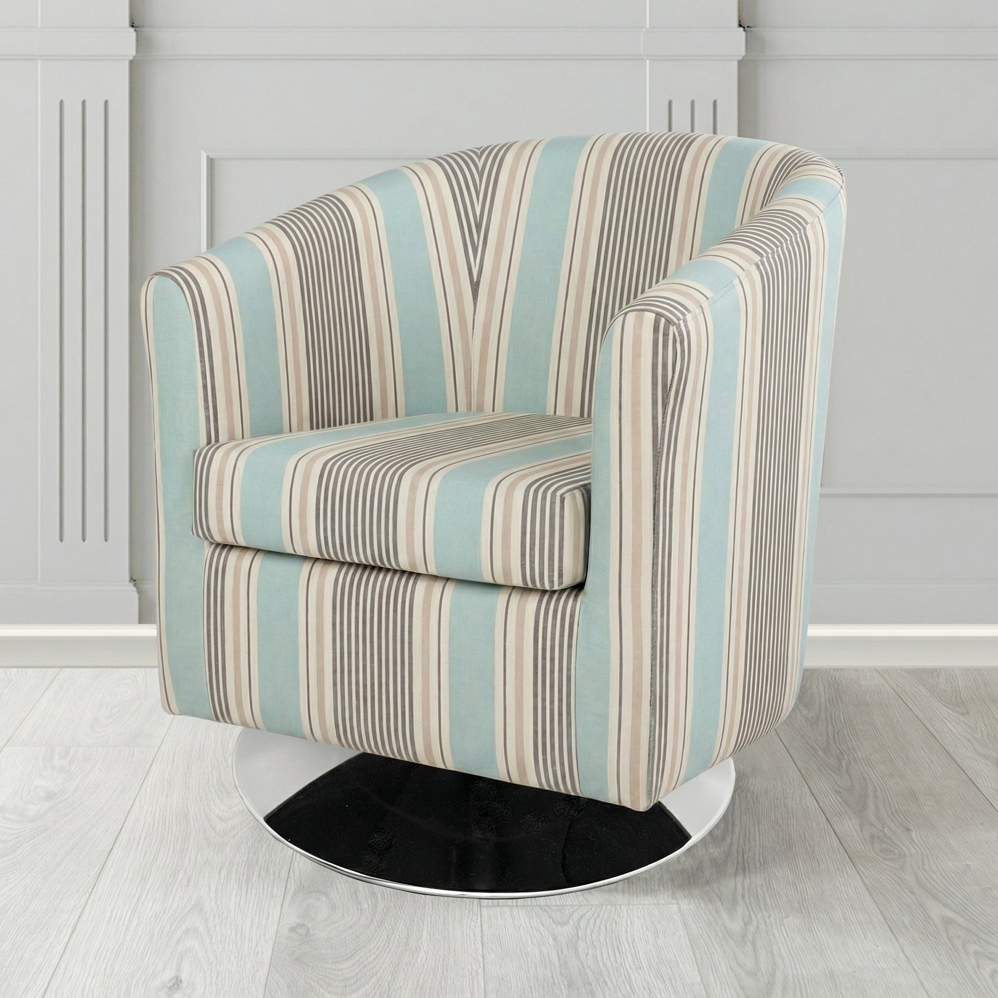 Tuscany Swivel Tub Chair in Clarke and Clarke Sail Stripe Fabric
