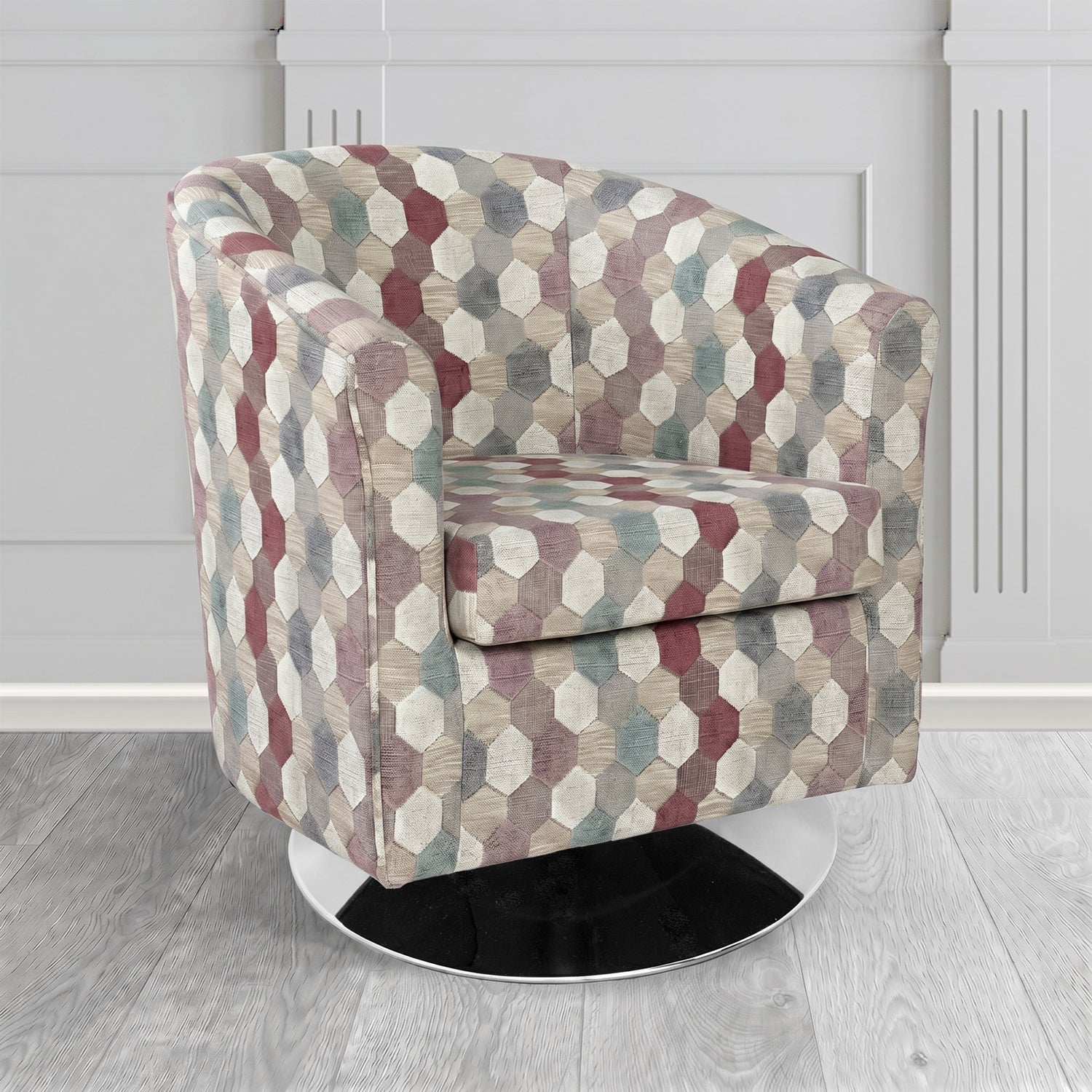 Tuscany Swivel Tub Chair in Cristina Marrone Extravaganza Honeycomb Velvet Pattern Fabric