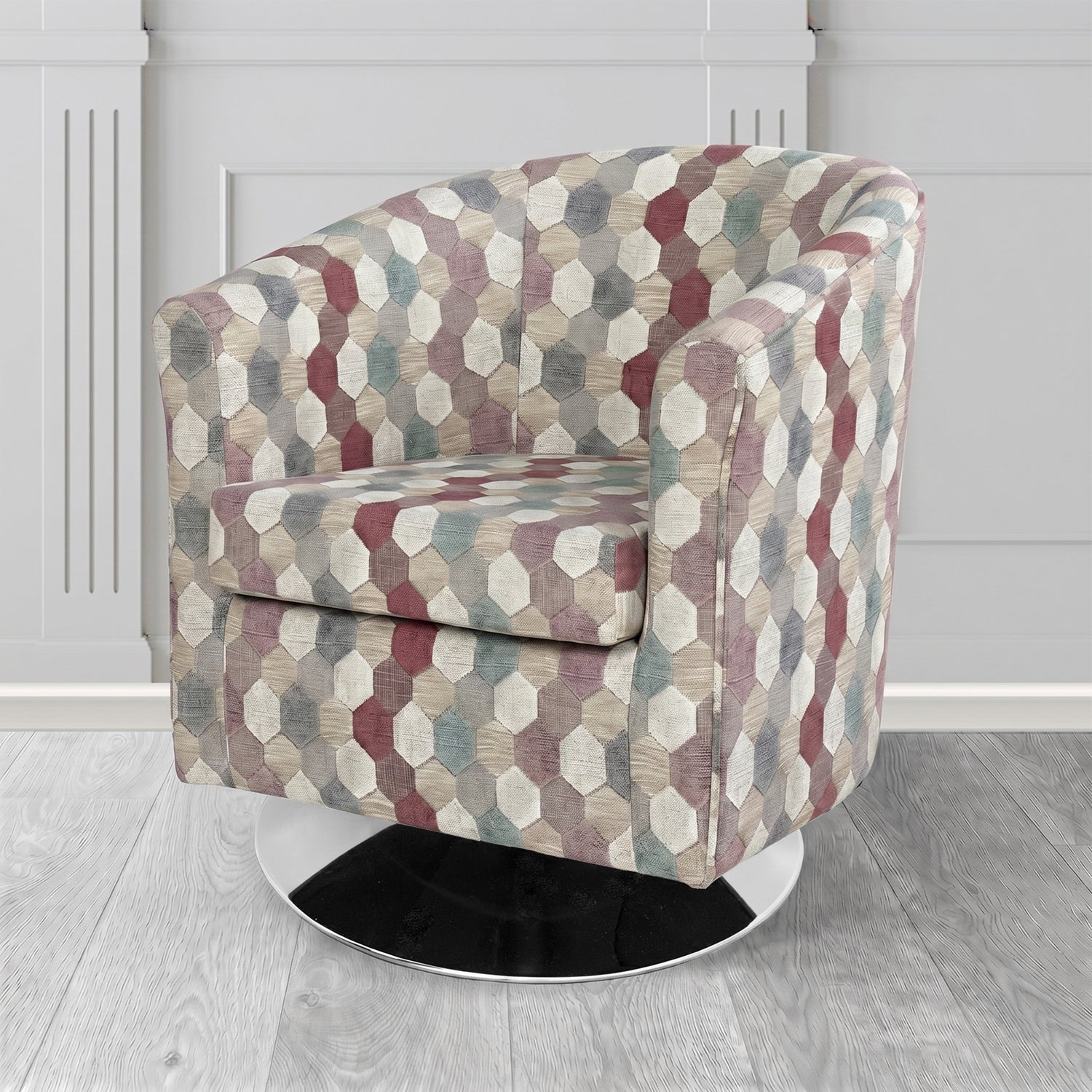 Tuscany Swivel Tub Chair in Cristina Marrone Extravaganza Honeycomb Velvet Pattern Fabric