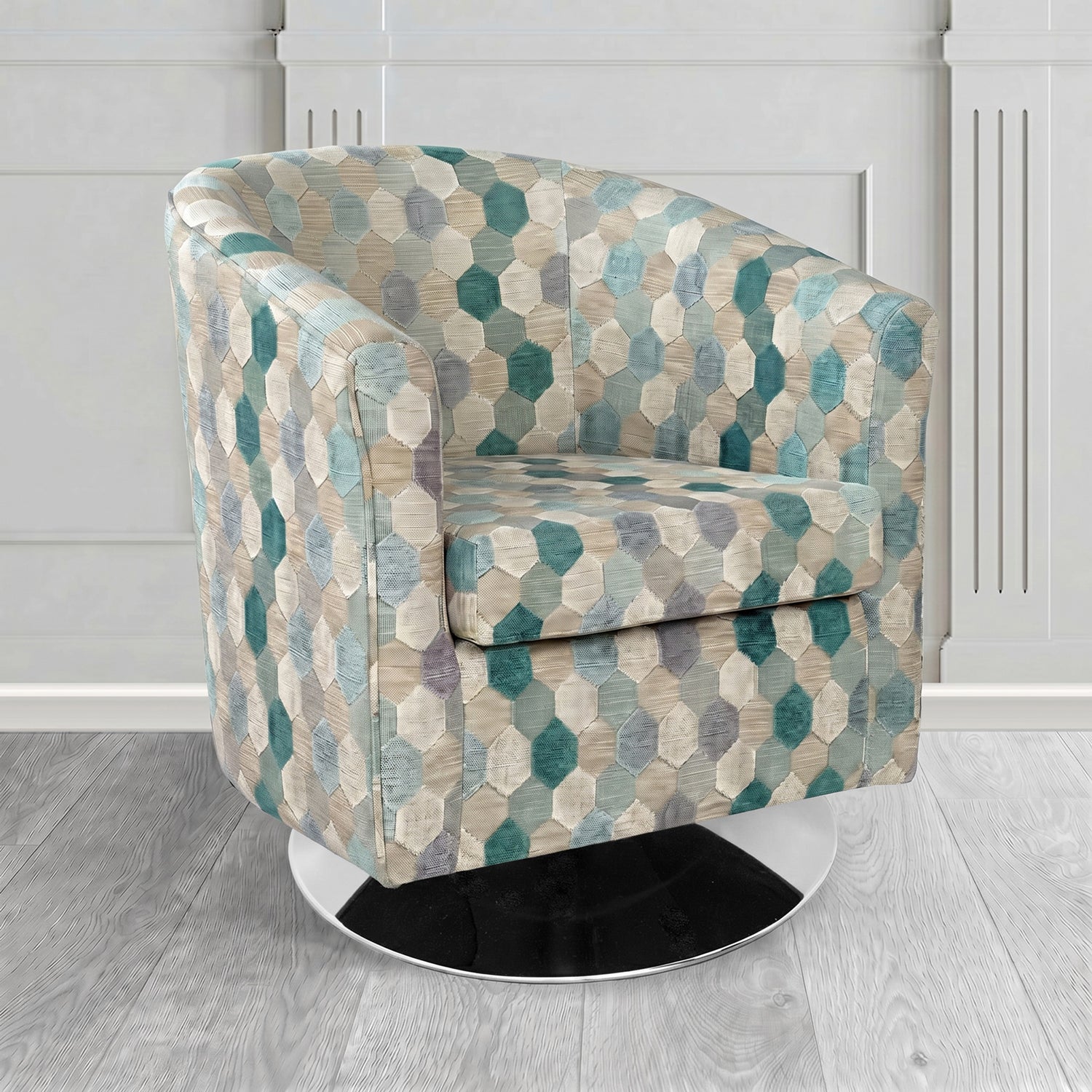 Tuscany Swivel Tub Chair in Cristina Marrone Extravaganza Honeycomb Velvet Pattern Fabric