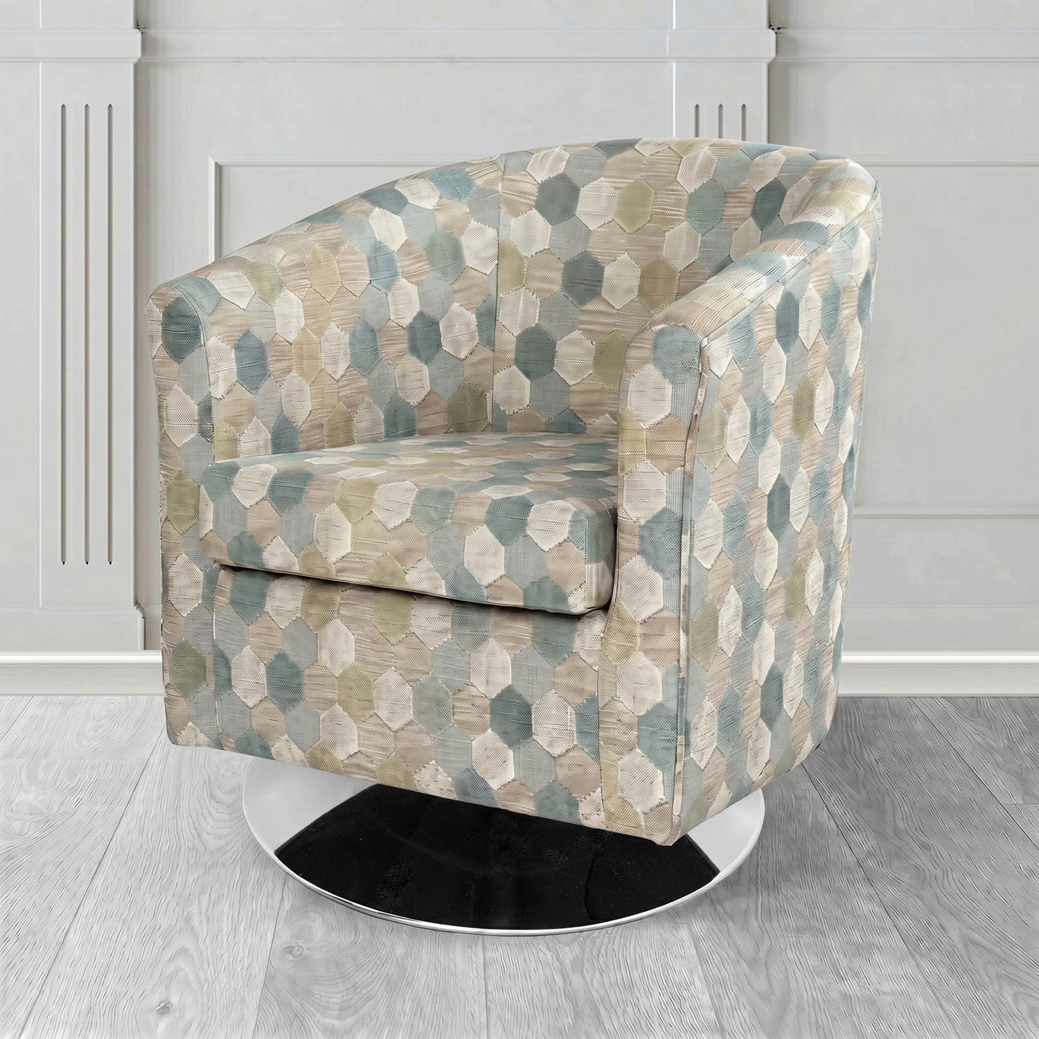 Tuscany Swivel Tub Chair in Cristina Marrone Extravaganza Honeycomb Velvet Pattern Fabric