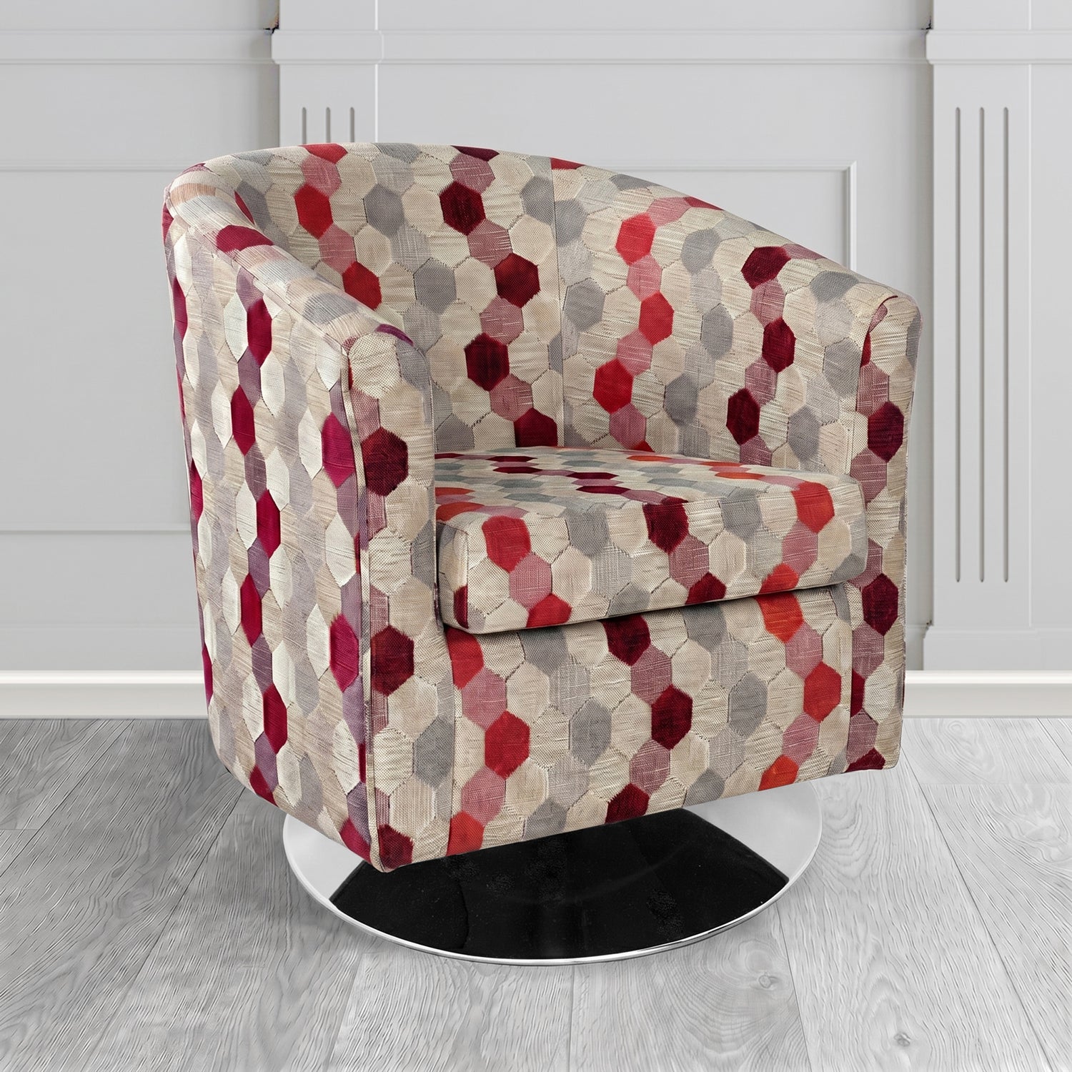 Tuscany Swivel Tub Chair in Cristina Marrone Extravaganza Honeycomb Velvet Pattern Fabric