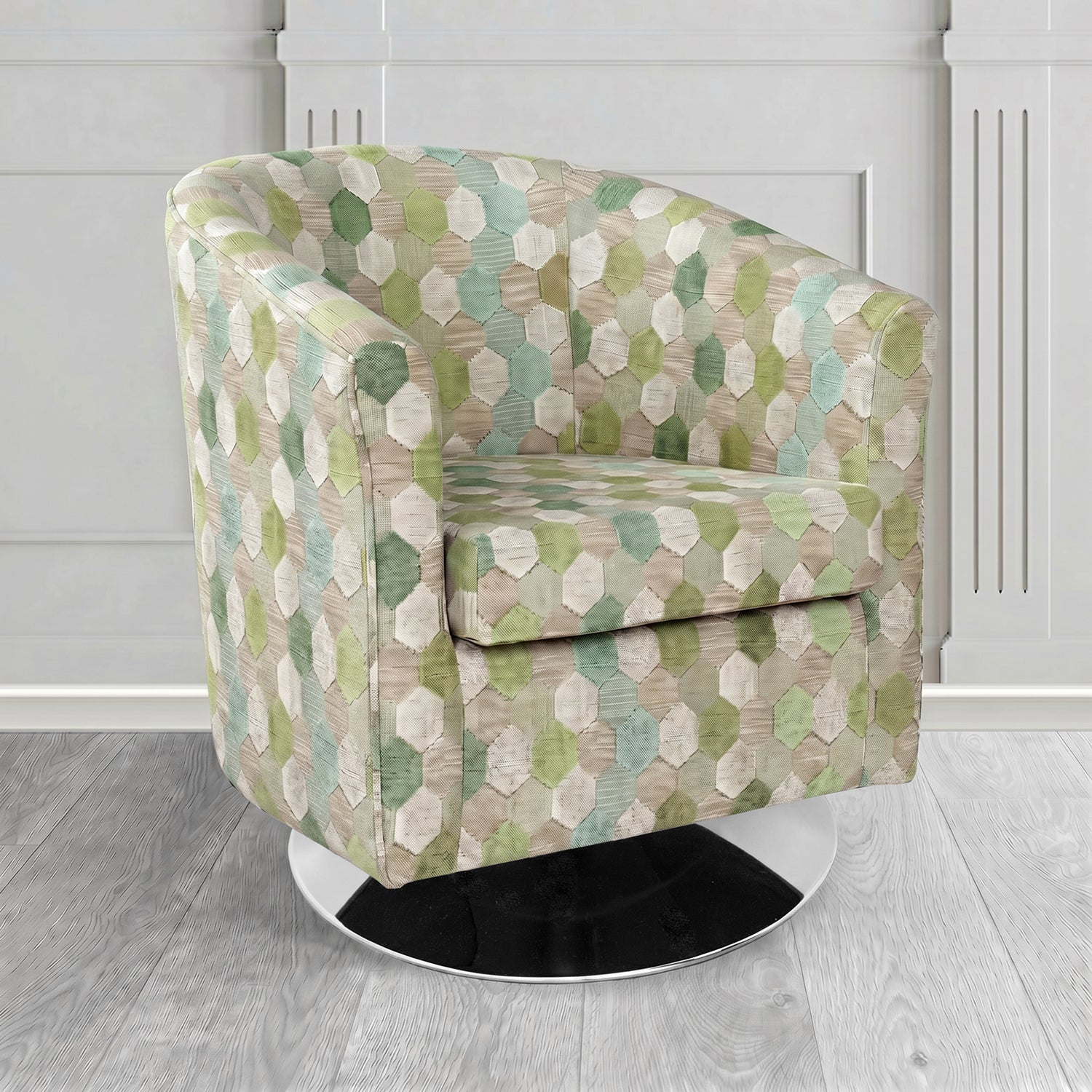 Tuscany Swivel Tub Chair in Cristina Marrone Extravaganza Honeycomb Velvet Pattern Fabric