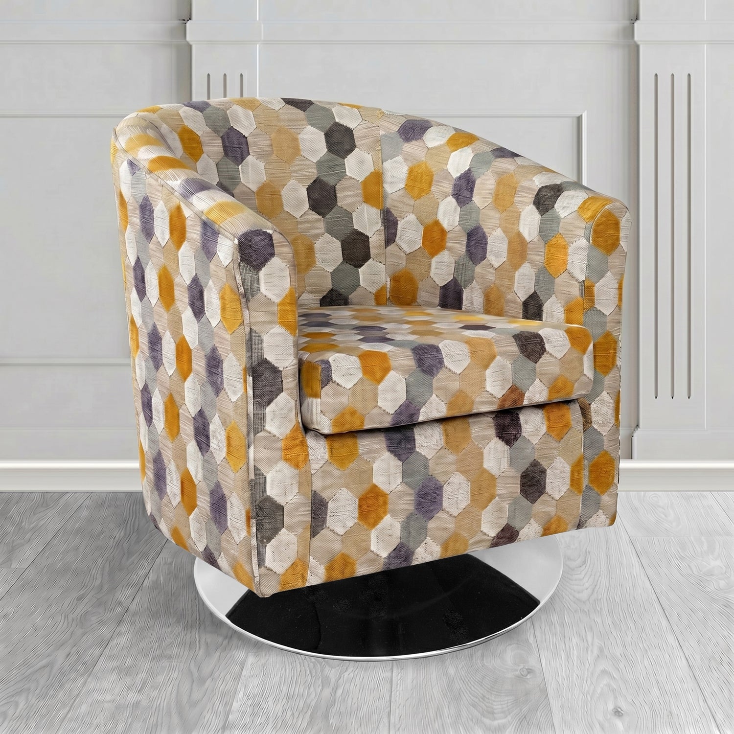 Tuscany Swivel Tub Chair in Cristina Marrone Extravaganza Honeycomb Velvet Pattern Fabric