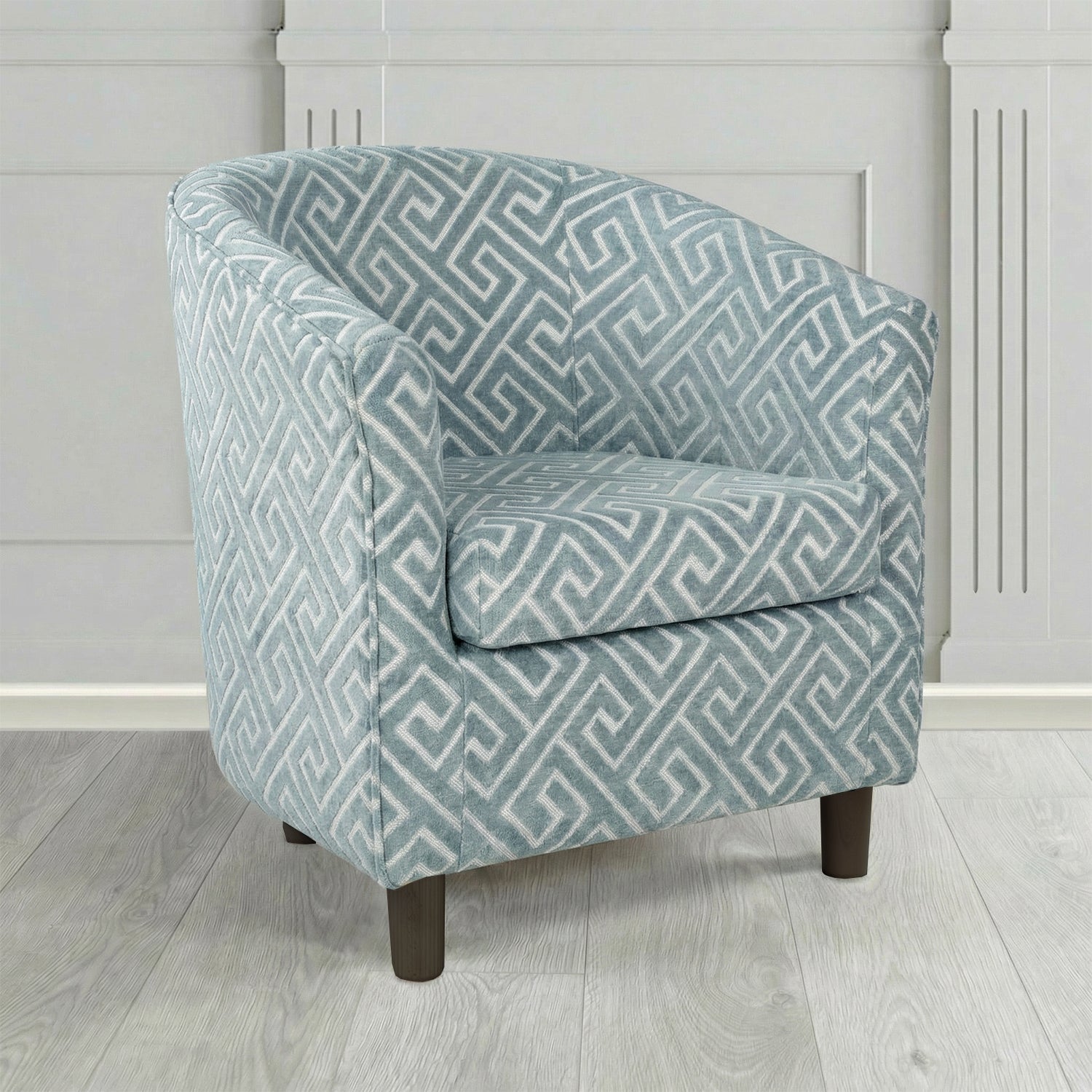 Tuscany Tub Chair in Cristina Marrone Extravaganza Greek Key Geometric Fabric