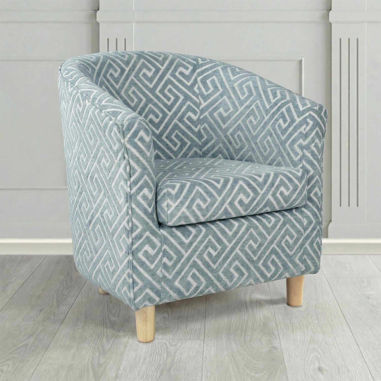 Tuscany Tub Chair in Cristina Marrone Extravaganza Greek Key Geometric Fabric