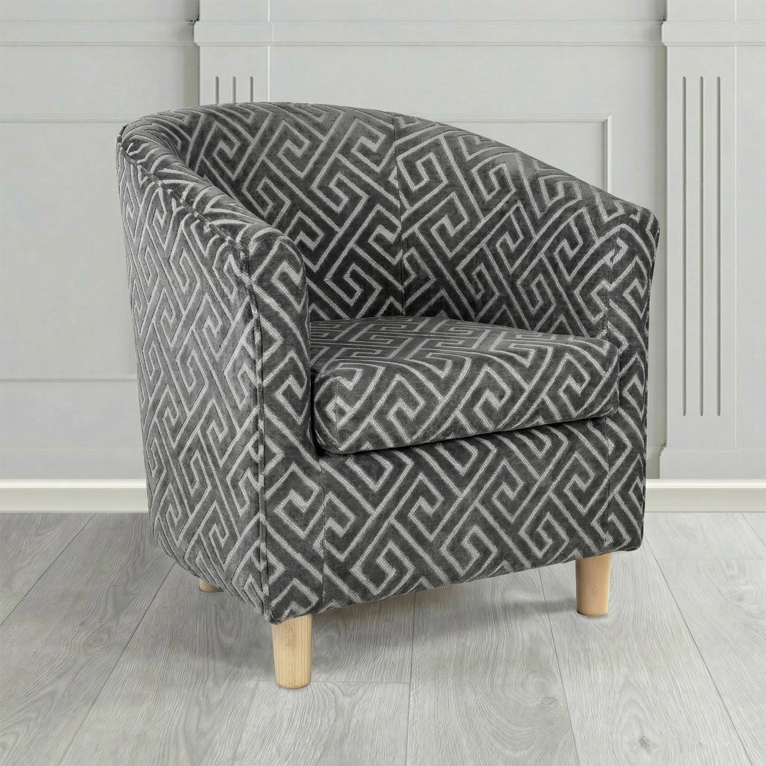 Tuscany Tub Chair in Cristina Marrone Extravaganza Greek Key Geometric Fabric