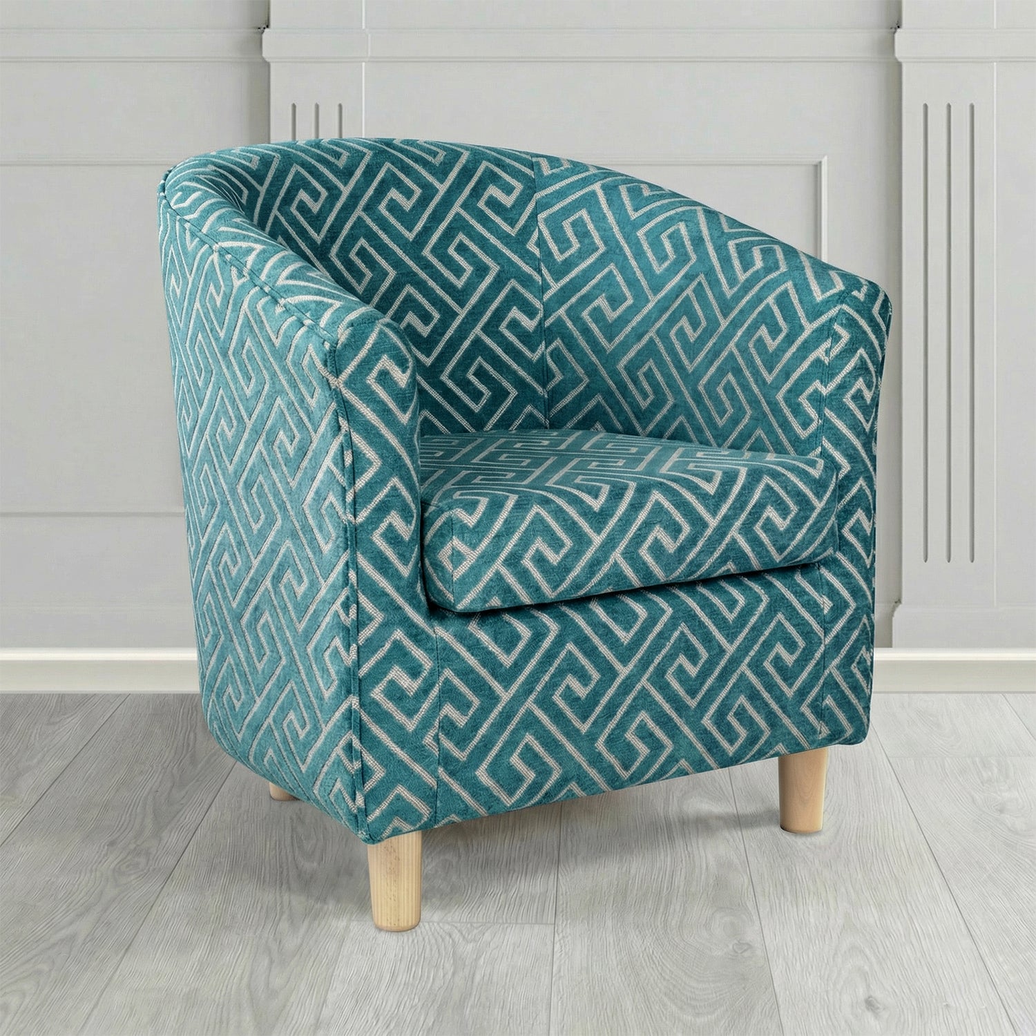 Tuscany Tub Chair in Cristina Marrone Extravaganza Greek Key Geometric Fabric