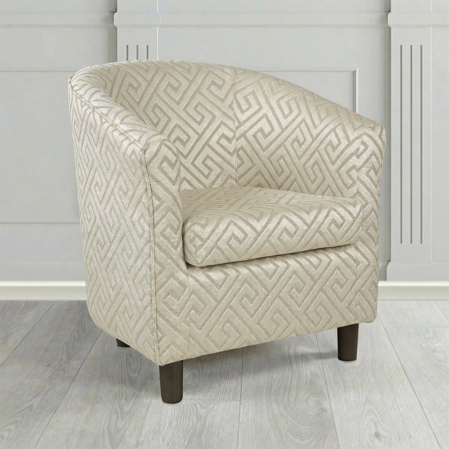 Tuscany Tub Chair in Cristina Marrone Extravaganza Greek Key Geometric Fabric