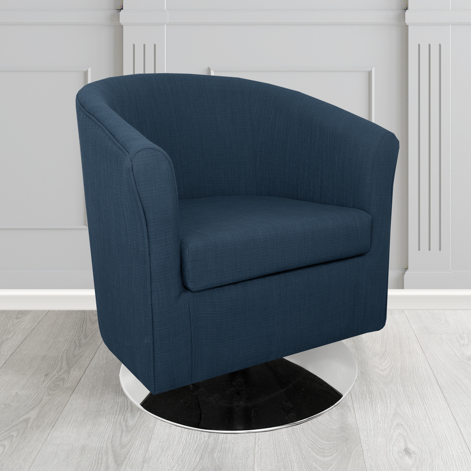 Tuscany Emporio Navy EMP522 Linen Crib 5 Fabric Swivel Tub Chair - The Tub Chair Shop