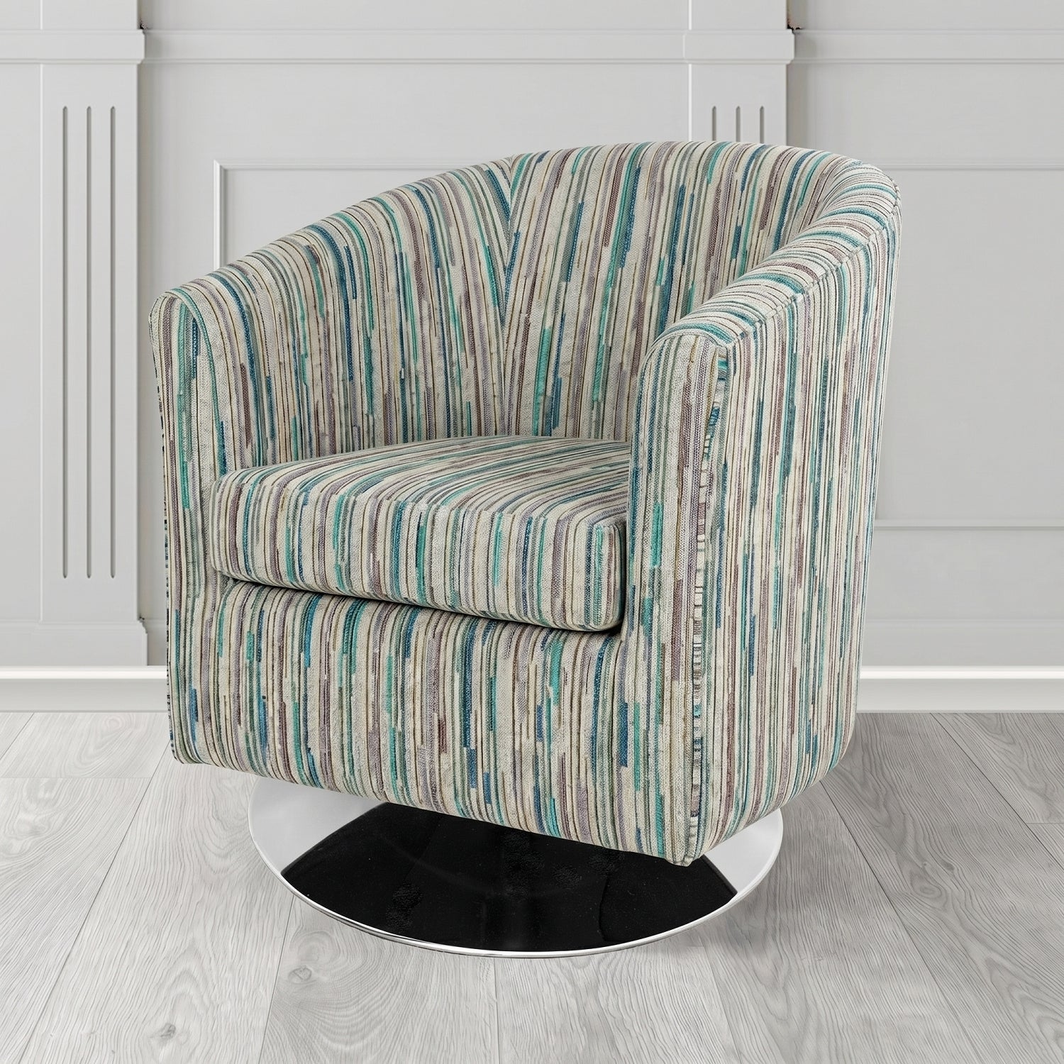 Tuscany Swivel Tub Chair in Cristina Marrone Extravaganza Stripe Fabric