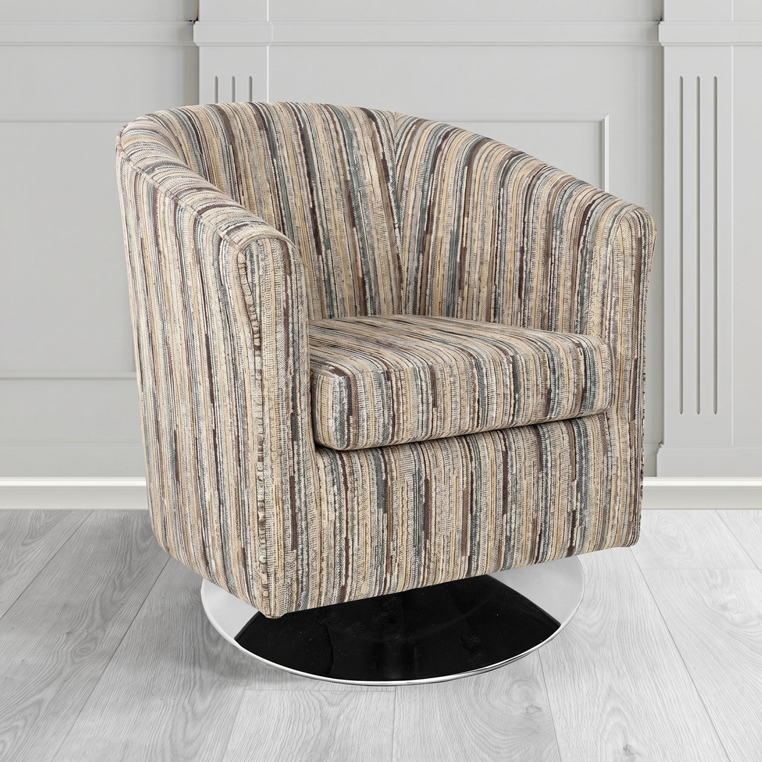 Tuscany Swivel Tub Chair in Cristina Marrone Extravaganza Stripe Fabric