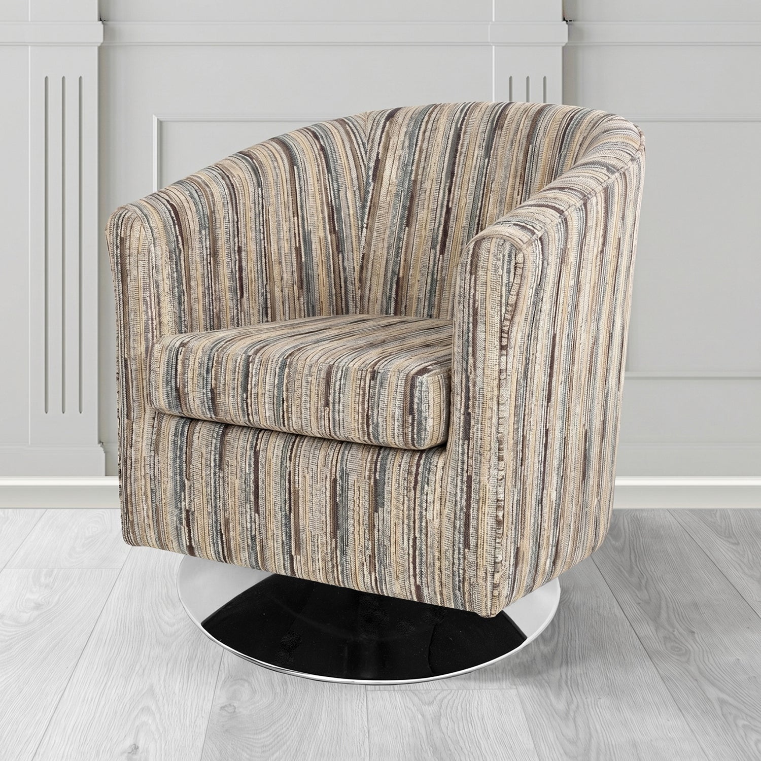 Tuscany Swivel Tub Chair in Cristina Marrone Extravaganza Stripe Fabric