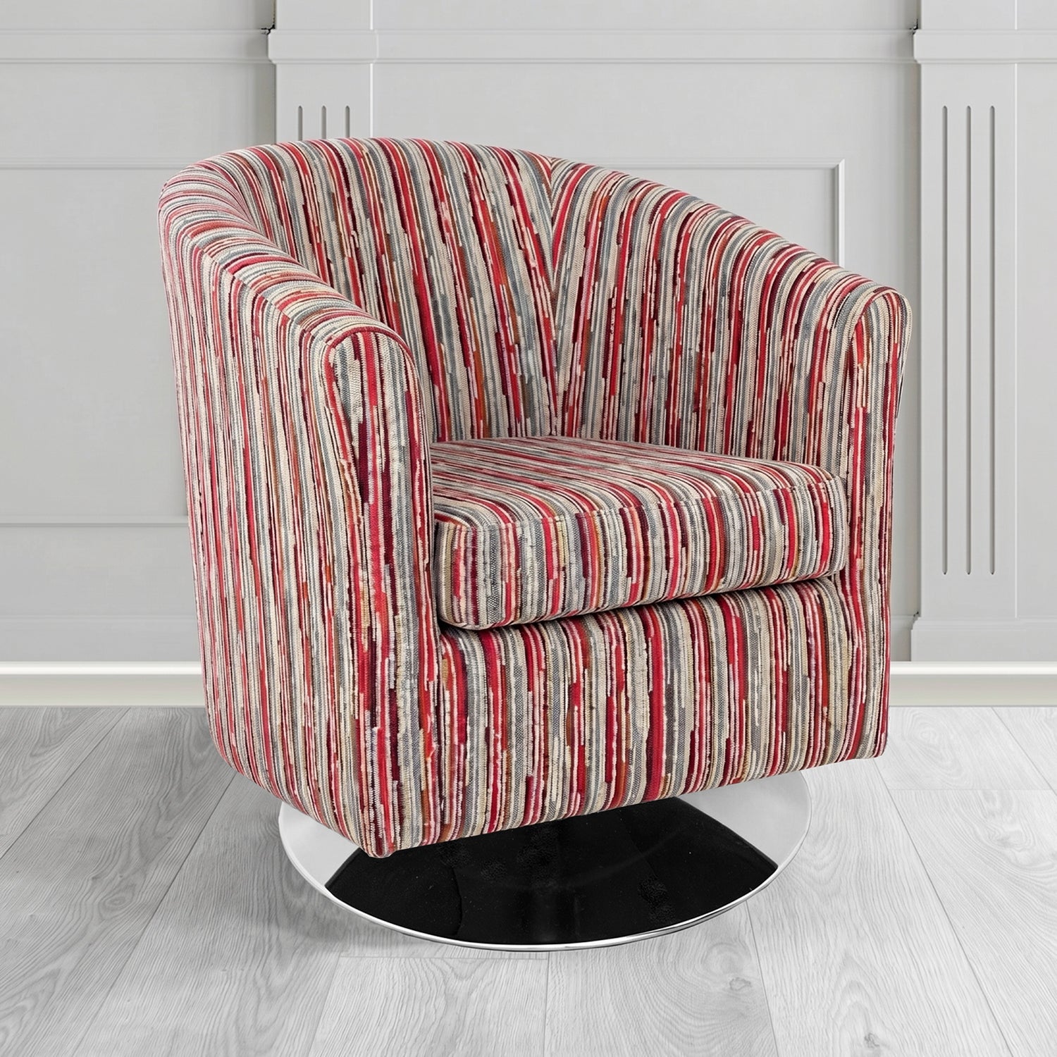 Tuscany Swivel Tub Chair in Cristina Marrone Extravaganza Stripe Fabric