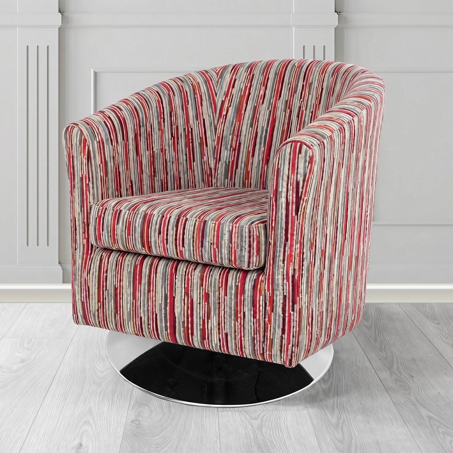 Tuscany Swivel Tub Chair in Cristina Marrone Extravaganza Stripe Fabric