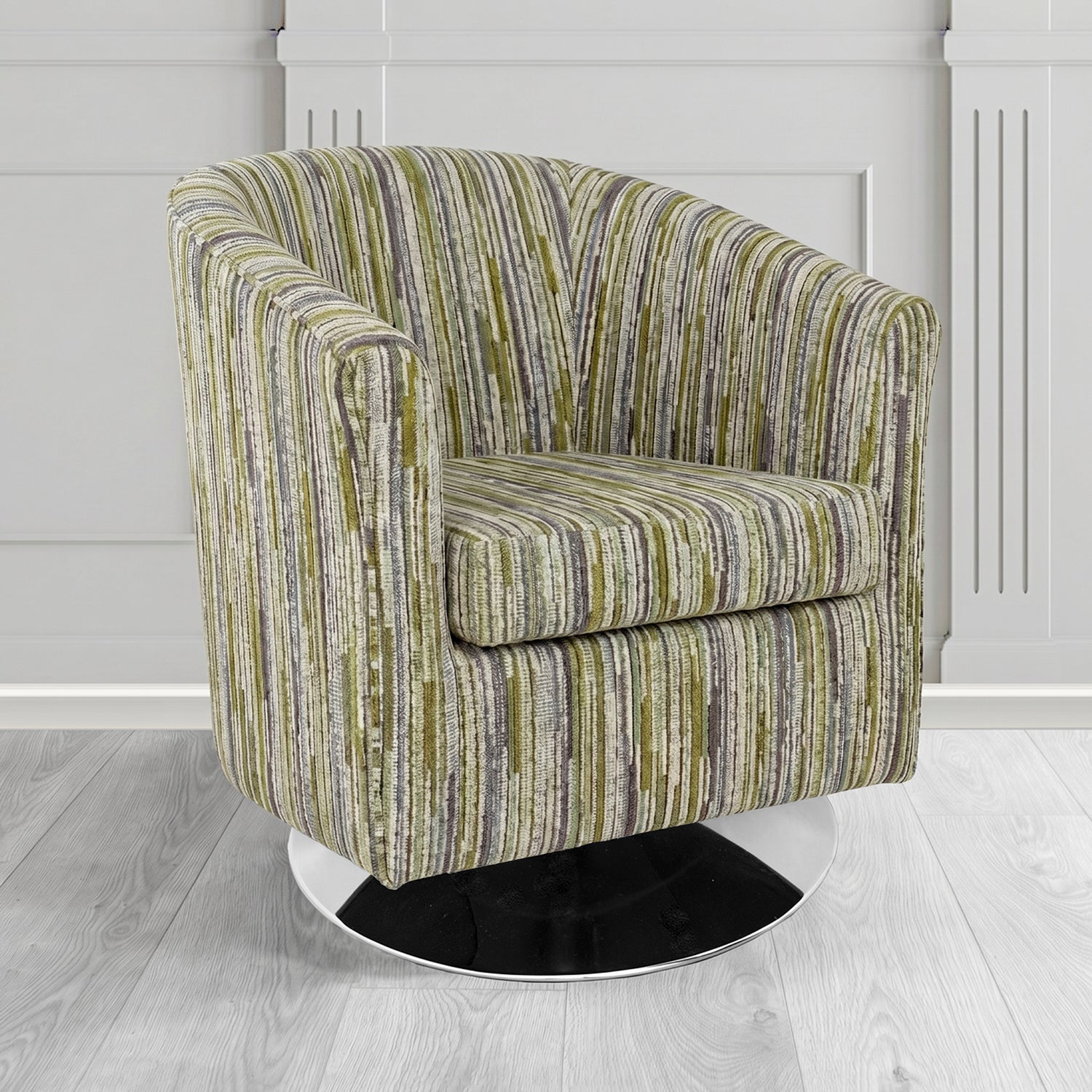 Tuscany Swivel Tub Chair in Cristina Marrone Extravaganza Stripe Fabric