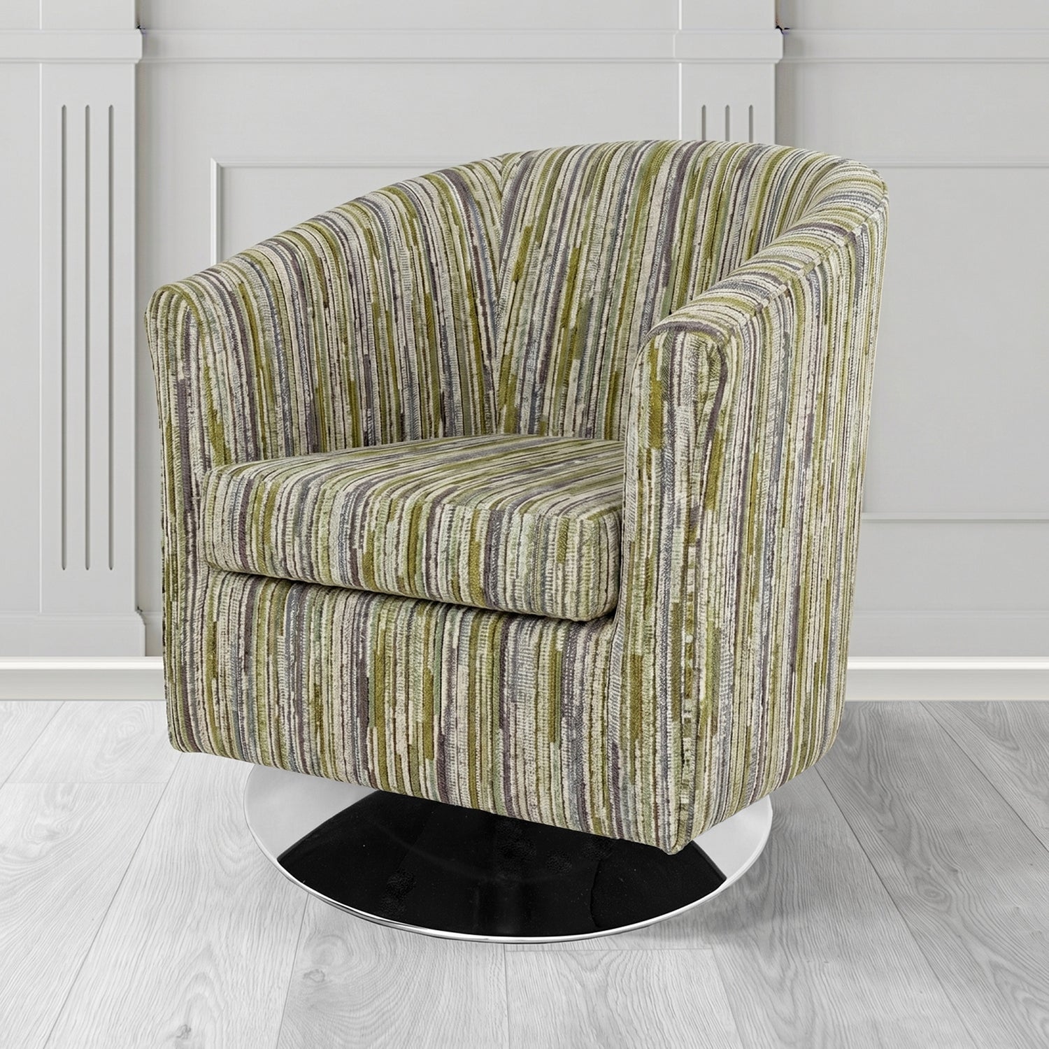 Tuscany Swivel Tub Chair in Cristina Marrone Extravaganza Stripe Fabric