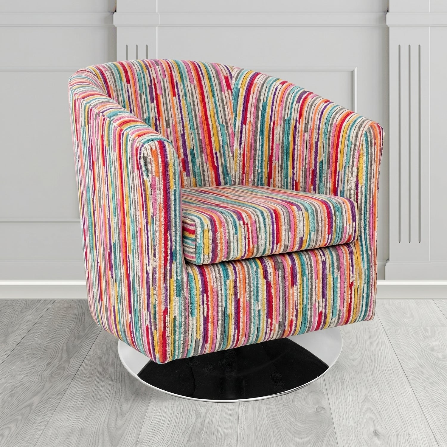 Tuscany Swivel Tub Chair in Cristina Marrone Extravaganza Stripe Fabric