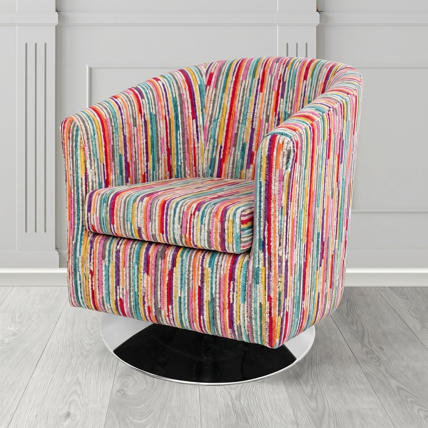 Tuscany Swivel Tub Chair in Cristina Marrone Extravaganza Stripe Fabric