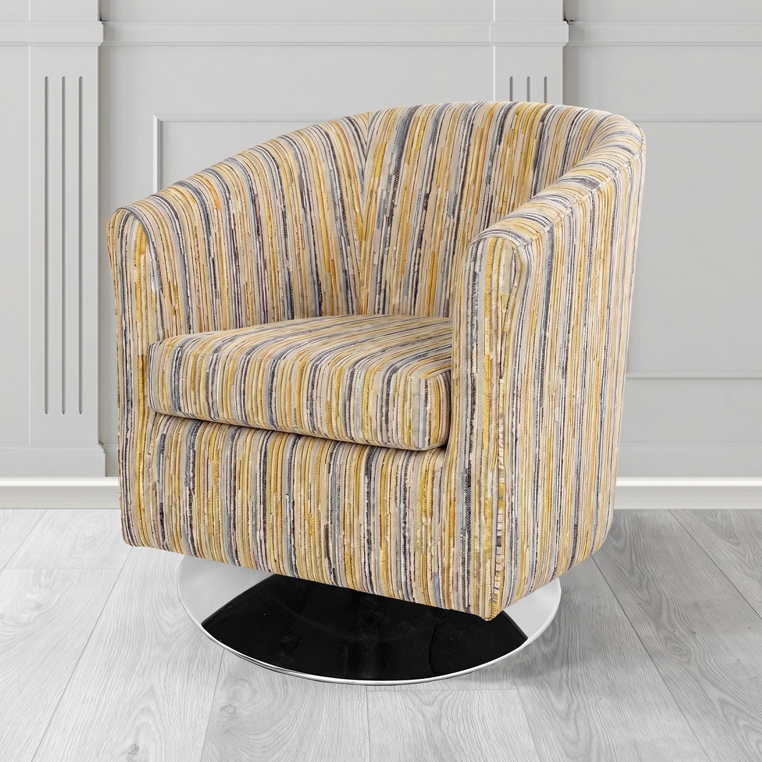 Tuscany Swivel Tub Chair in Cristina Marrone Extravaganza Stripe Fabric