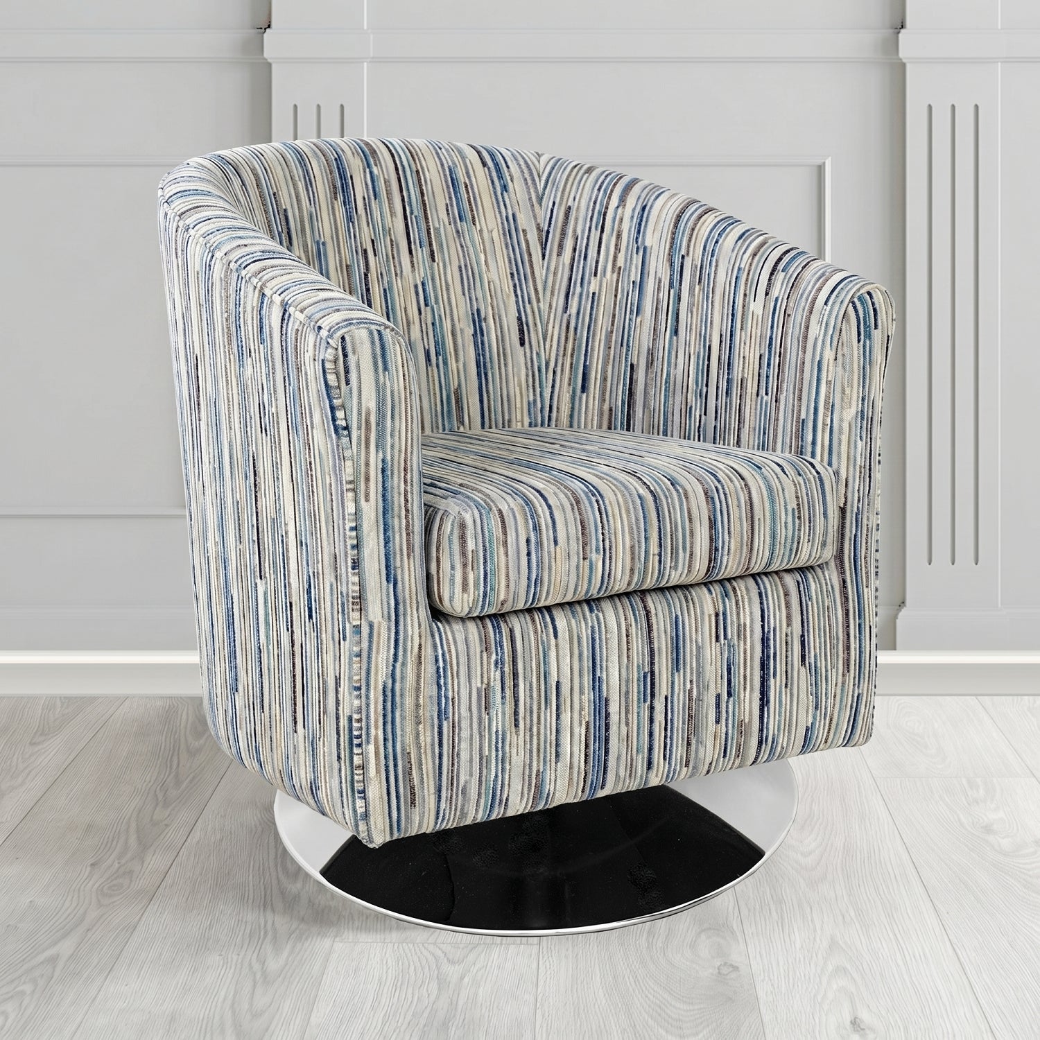 Tuscany Swivel Tub Chair in Cristina Marrone Extravaganza Stripe Fabric