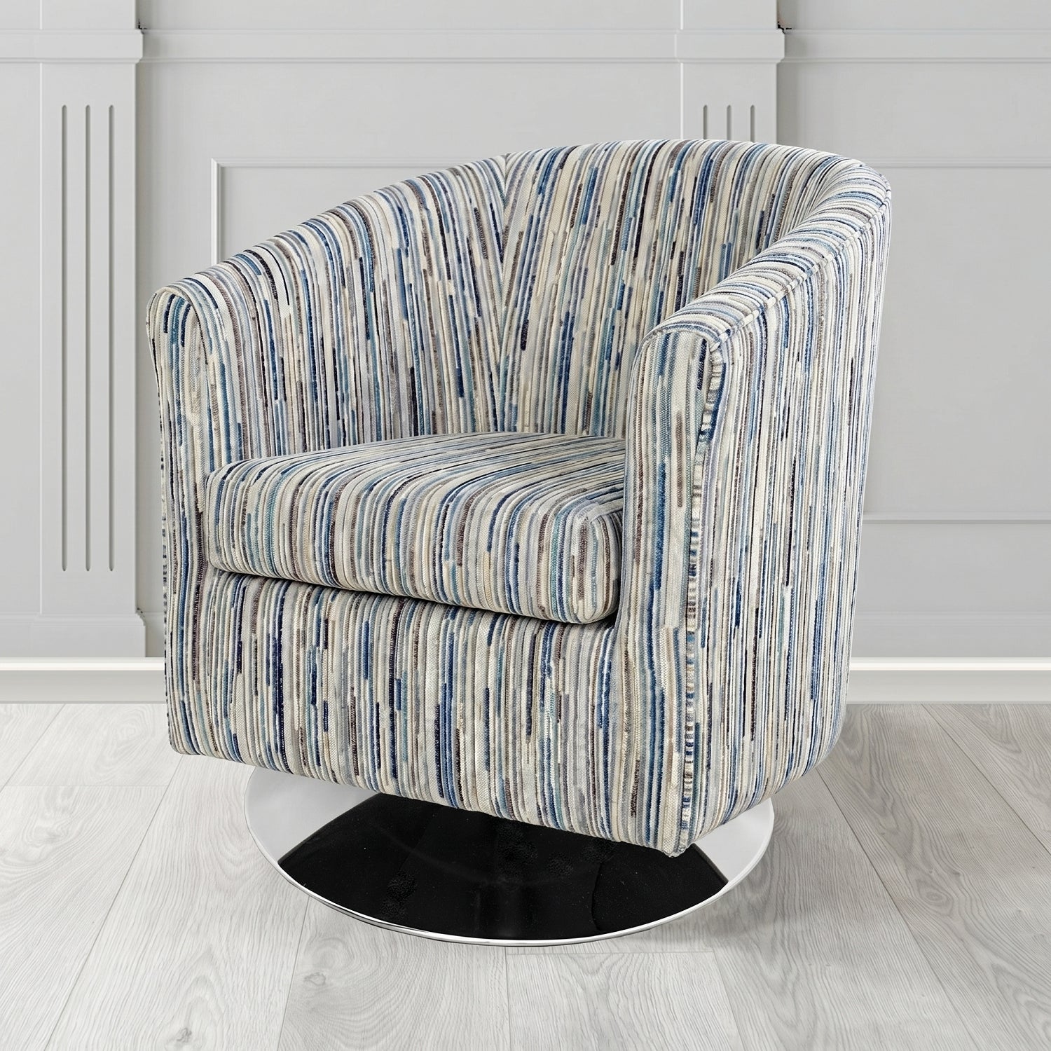Tuscany Swivel Tub Chair in Cristina Marrone Extravaganza Stripe Fabric