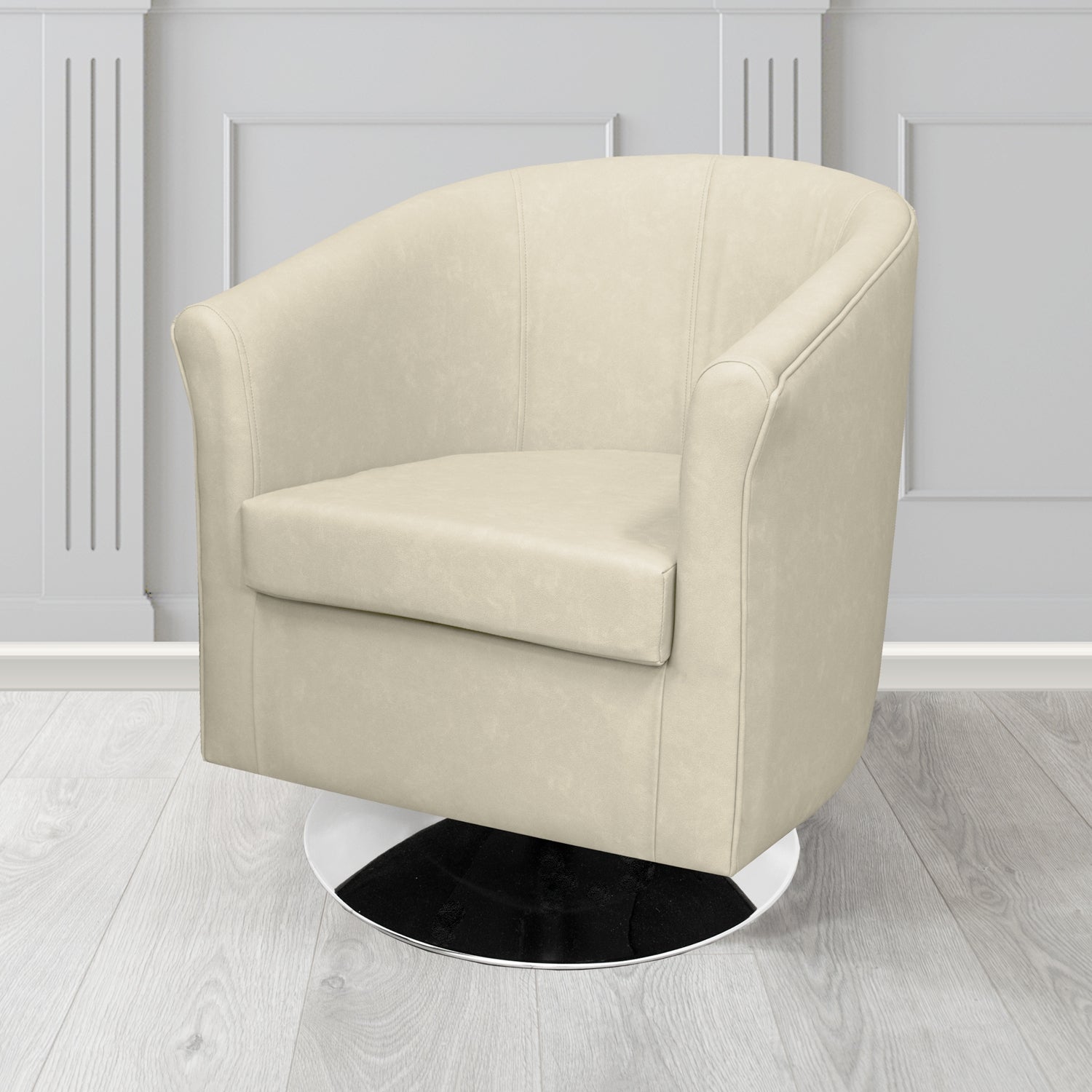 Tuscany Swivel Tub Chair in Infiniti Stone INF1844 Antimicrobial Crib 5 Faux Leather - The Tub Chair Shop